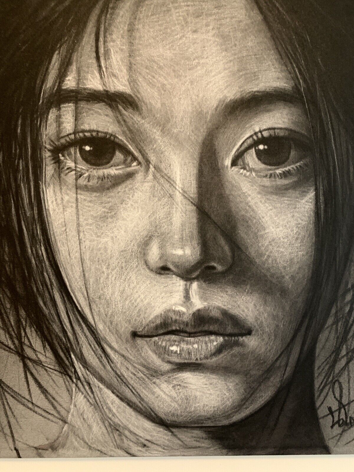 Woman portrait Painting large -Mixed media, charcoal and pastel 100 x 100 cm