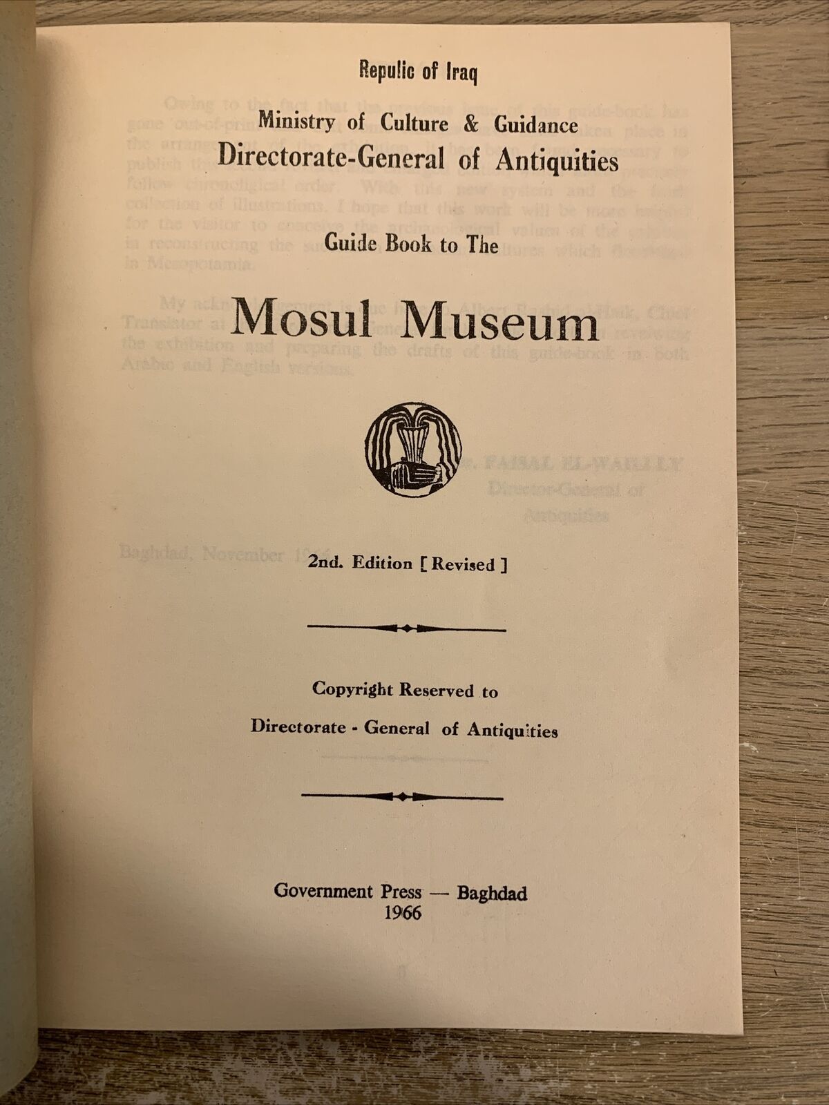 Mosul Museum Guide Book 1966. Ministry of Culture and guidance Directorate of cu