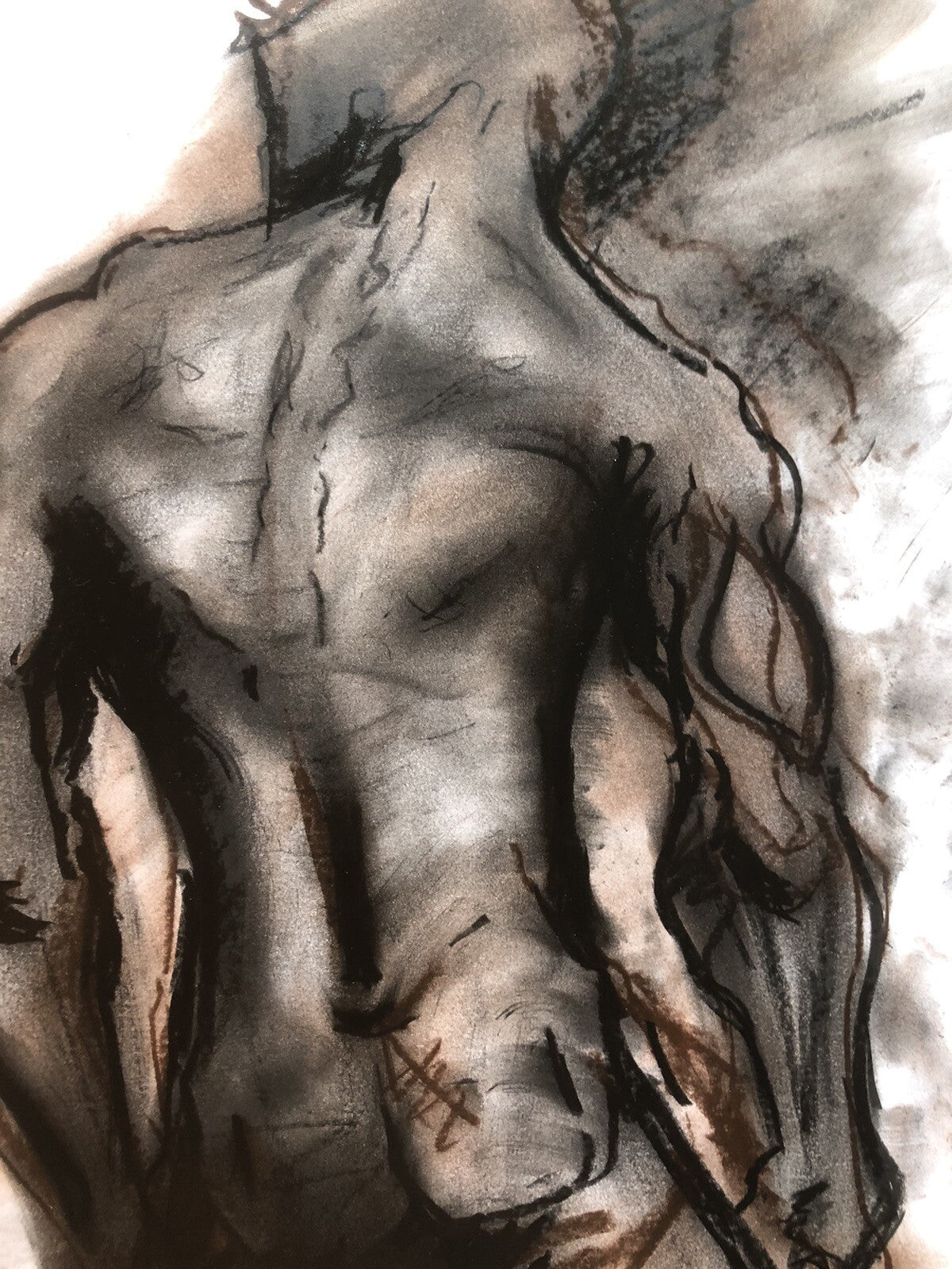 Disegno carboncino studio maschile - Astratto schizzo bozzetto a mano di nudo