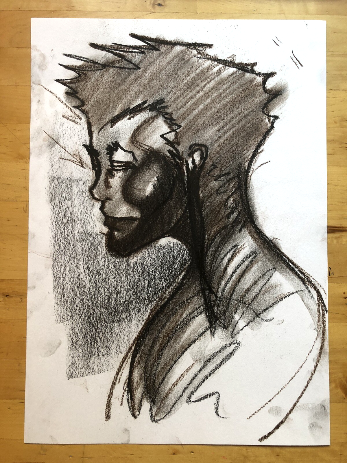 Disegno carboncino studio maschile - schizzo bozzetto a mano Volto di profilo