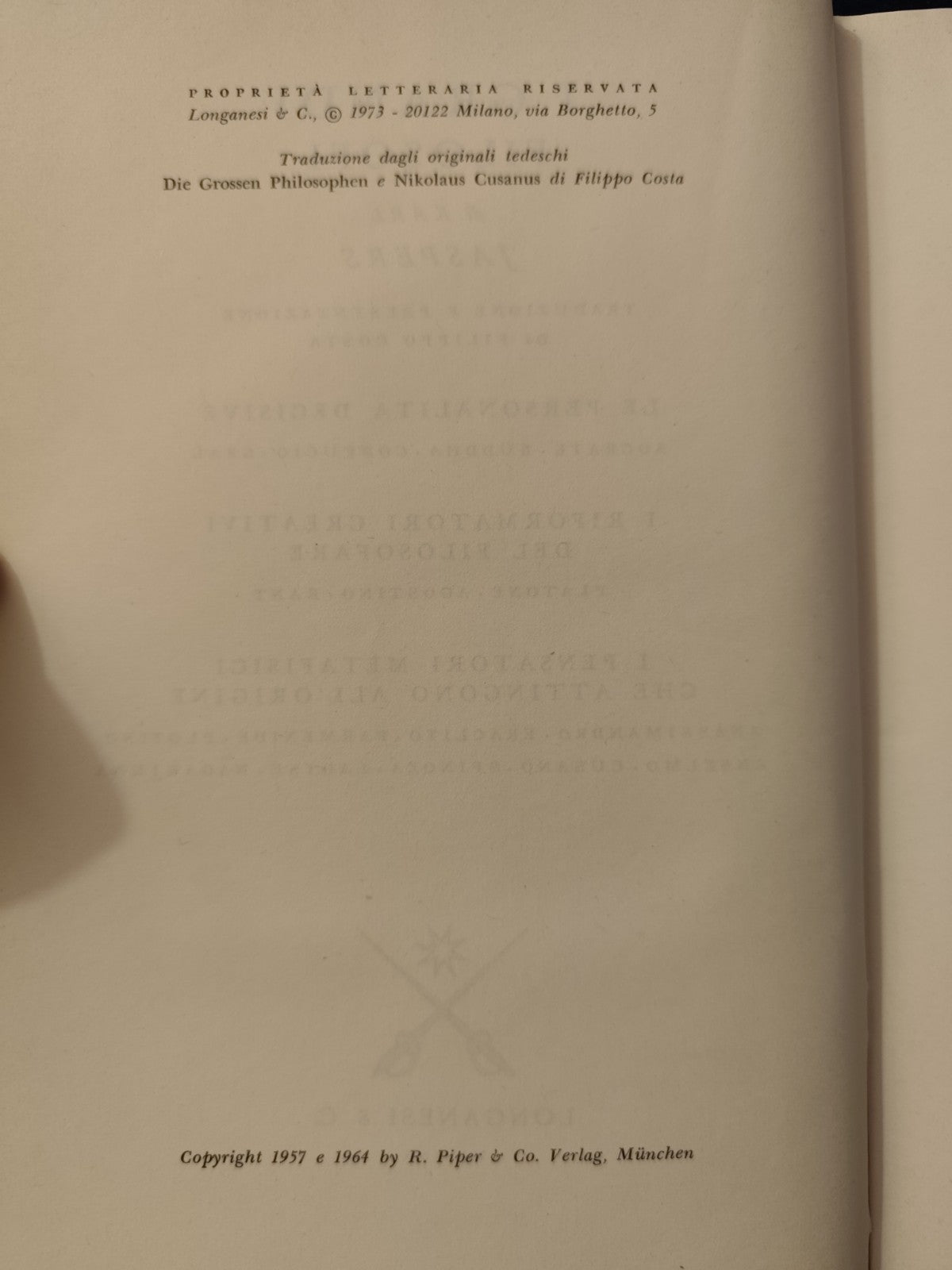 I grandi filosofi di Karl Jaspers - Longanesi 1973