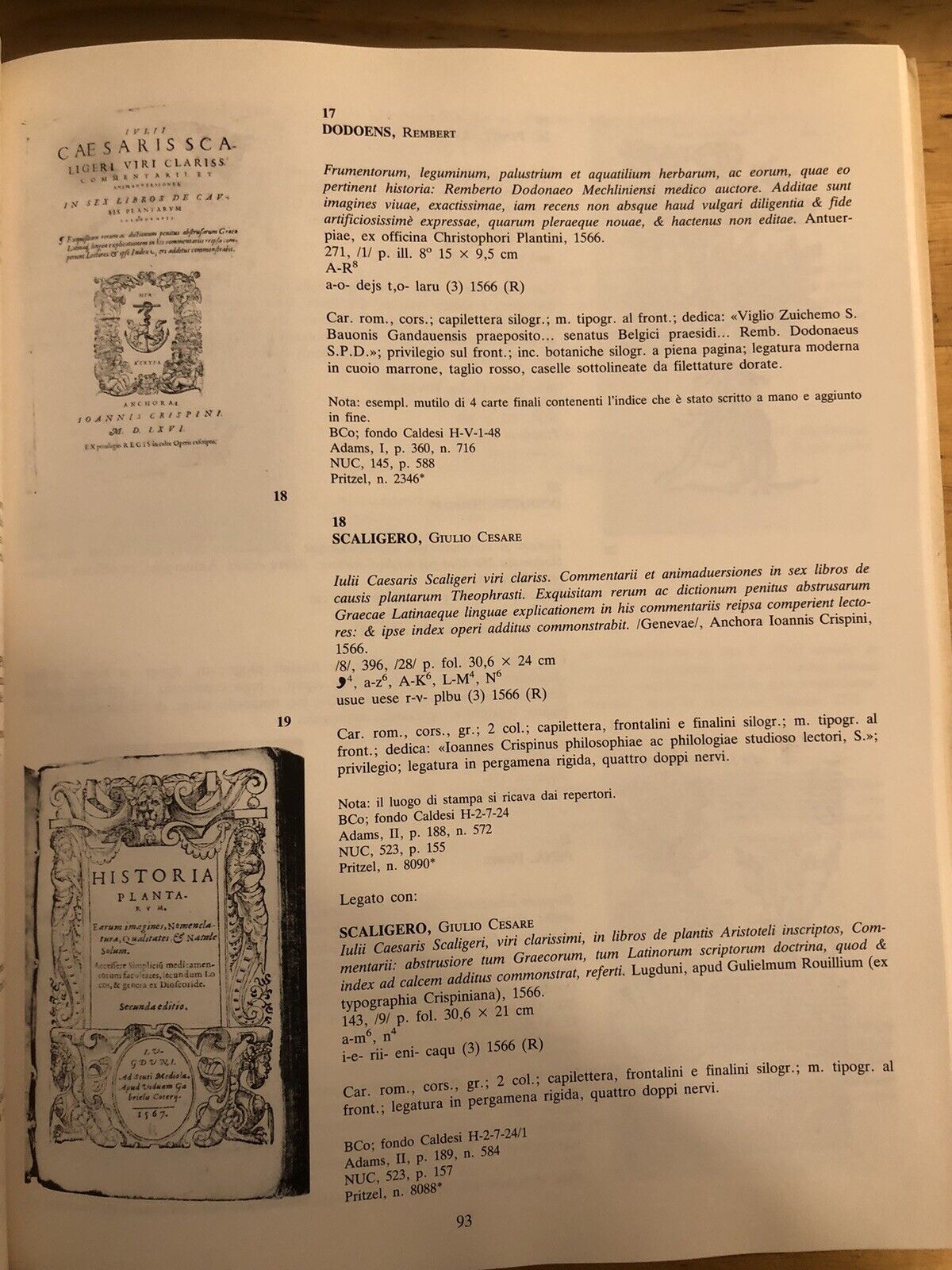 BIBLIOTHECA BOTANICA - LODOVICO CALDESI erbario e libri dal cinquecento al 700