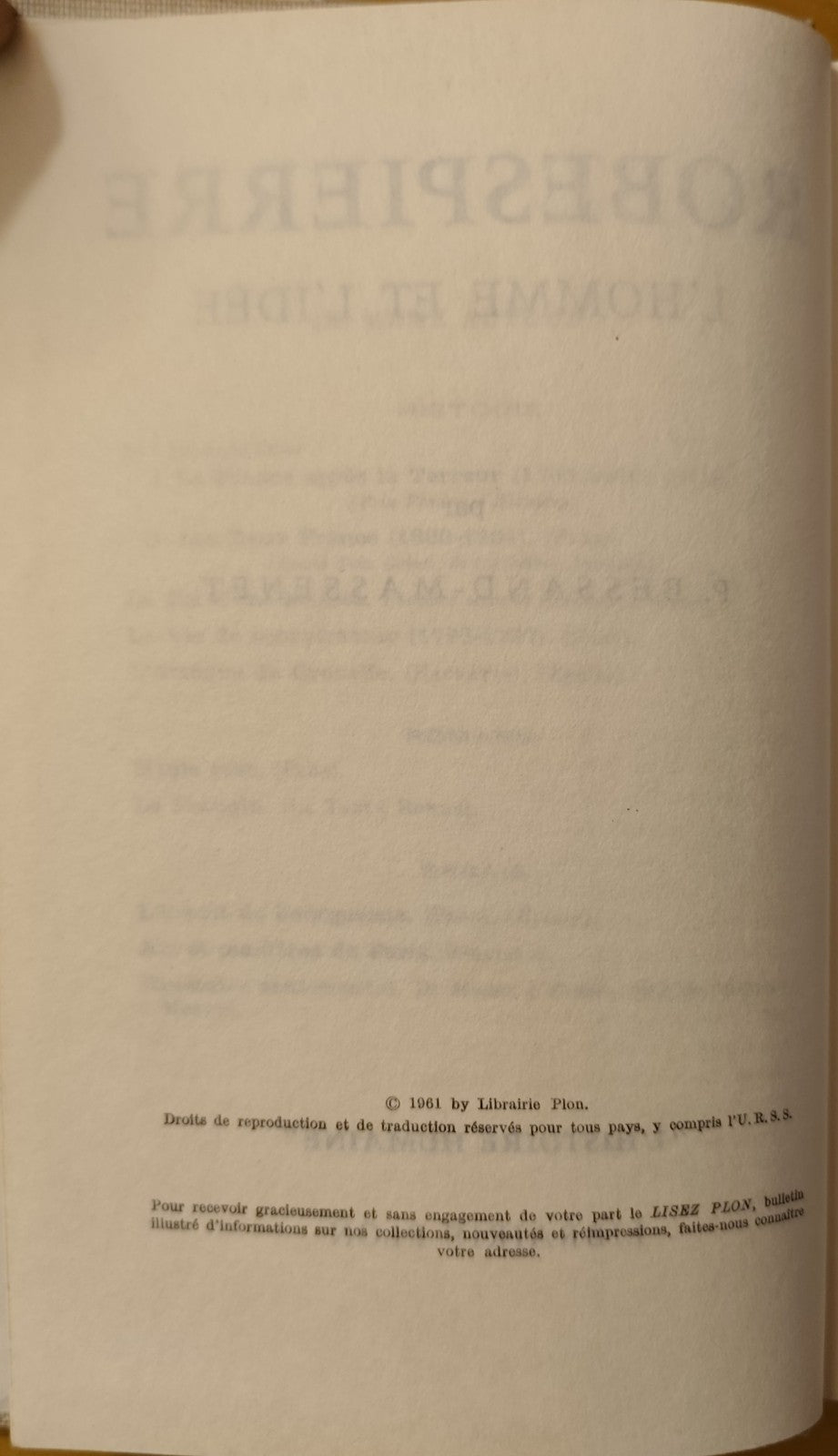 Robespierre, P. Bessand Massenet, Plon ed. 1961 - L'Histoire Humaine