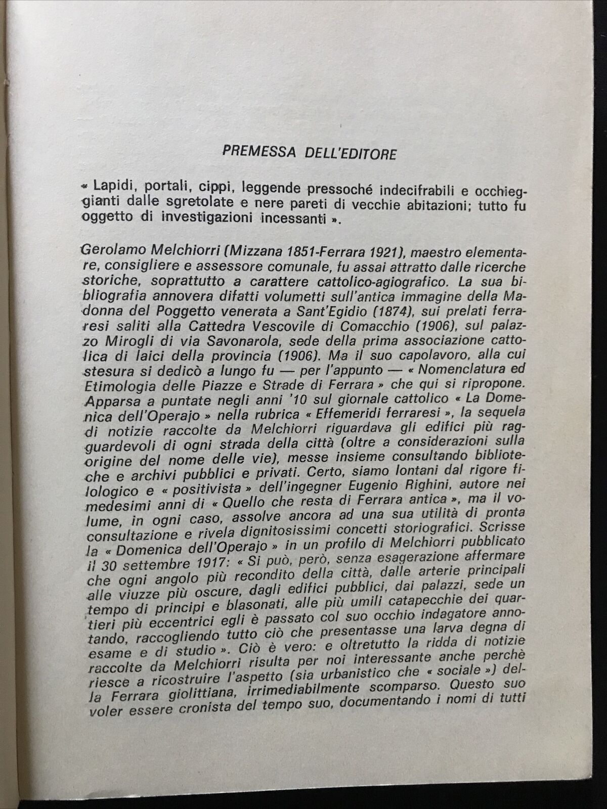 FERRARA - Nomenclatura ed etimologia delle piazze strade Ferrara, G. Melchiorri