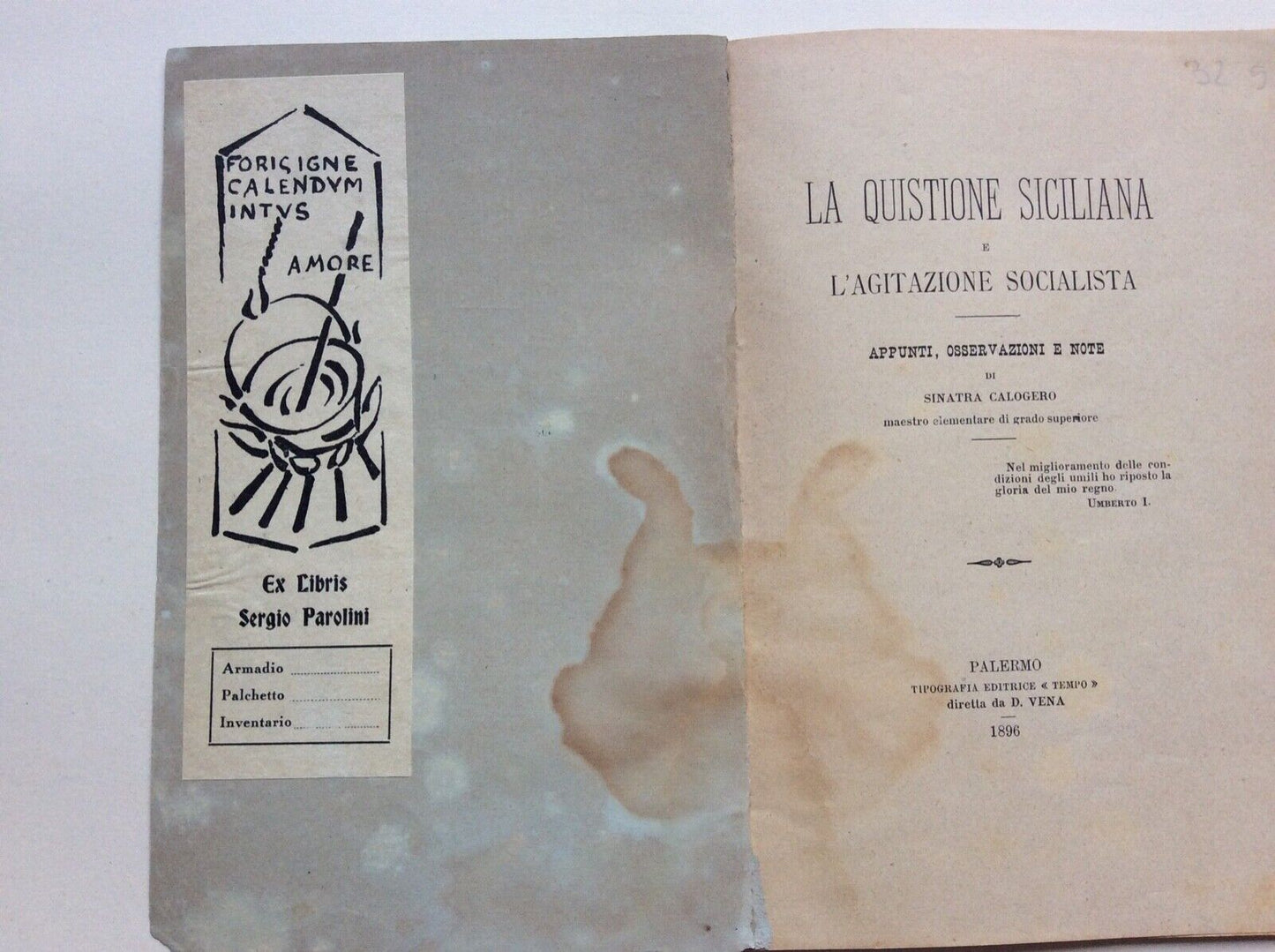 LA QUISTIONE SICILIANA E L’AGITAZIONE SOCIALISTA - SINATRA CALOGERO 1896