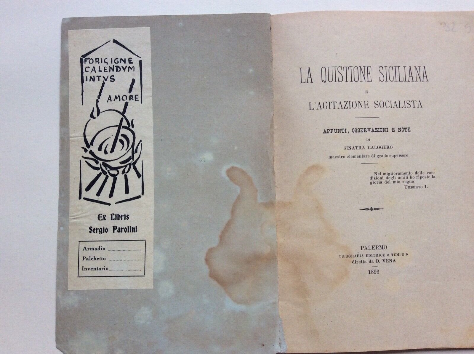 LA QUISTIONE SICILIANA E L’AGITAZIONE SOCIALISTA - SINATRA CALOGERO 1896