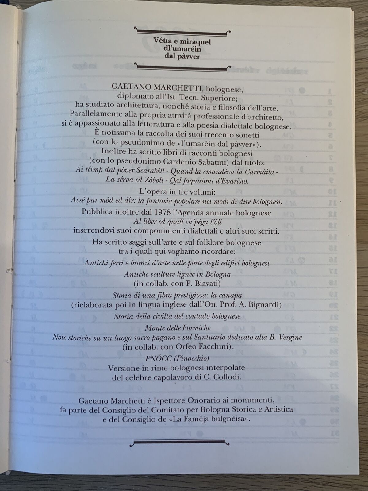 Al liber ed quall ch'pega l'oli. Agenda 1995 Bologna (non usata)