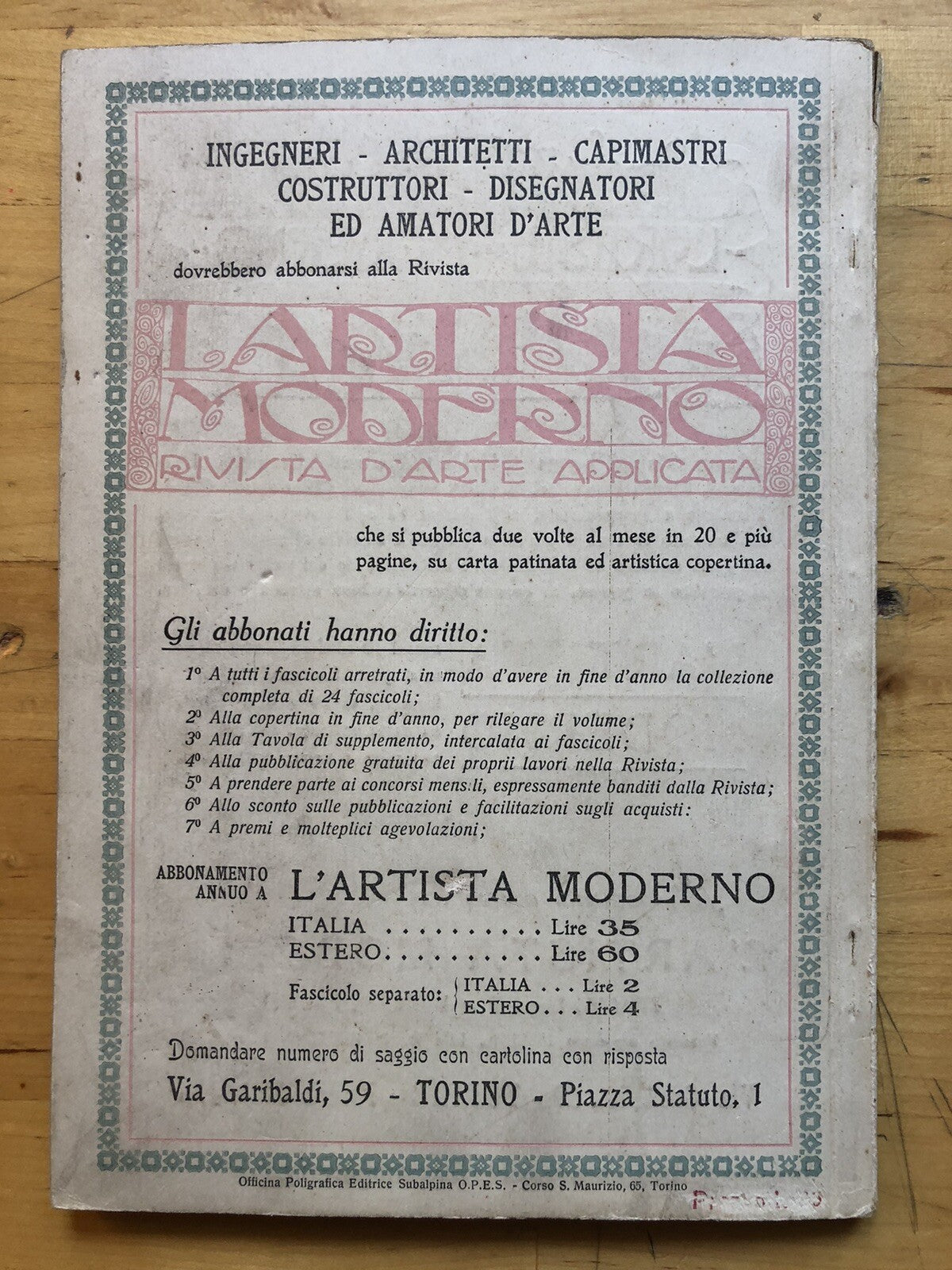 Il pittore e il decoratore moderno 1926 Carlo Tarantola, l'artista Moderno