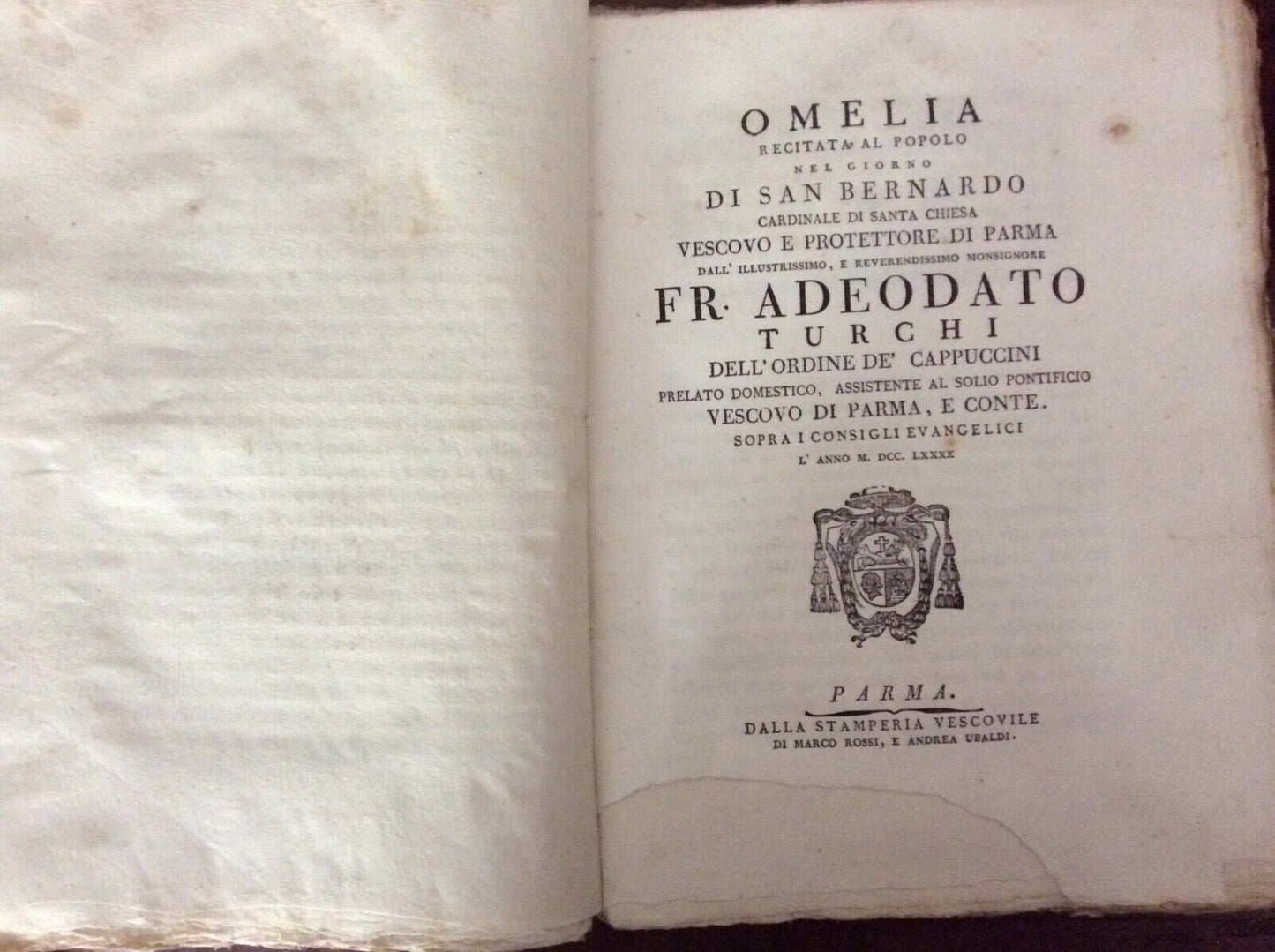 ADEODATO TURCHI - OMELIE E LETTERE PASTORALI Parma stamperia vescovile 1788-1794