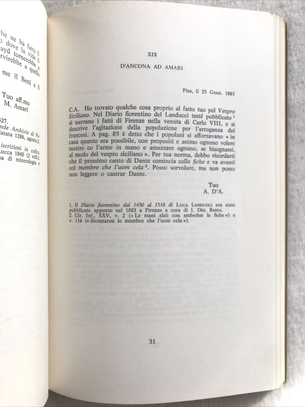 D'Ancona - Amari. Carteggio D'Ancona. Piero Cudini. AUTOGRAFATO DALL'AUTORE