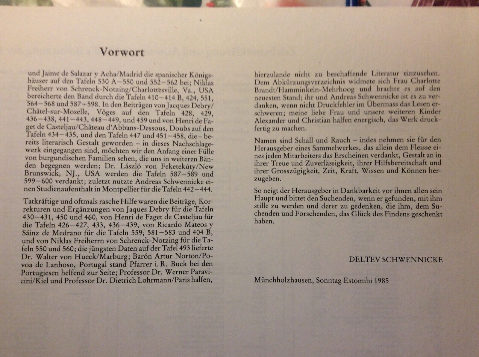 EUROPAISCHE STAMMTAFELN, NEUE FOLGE, BAND III, TEILBAND 3 (TAFEL 401-600), 1985