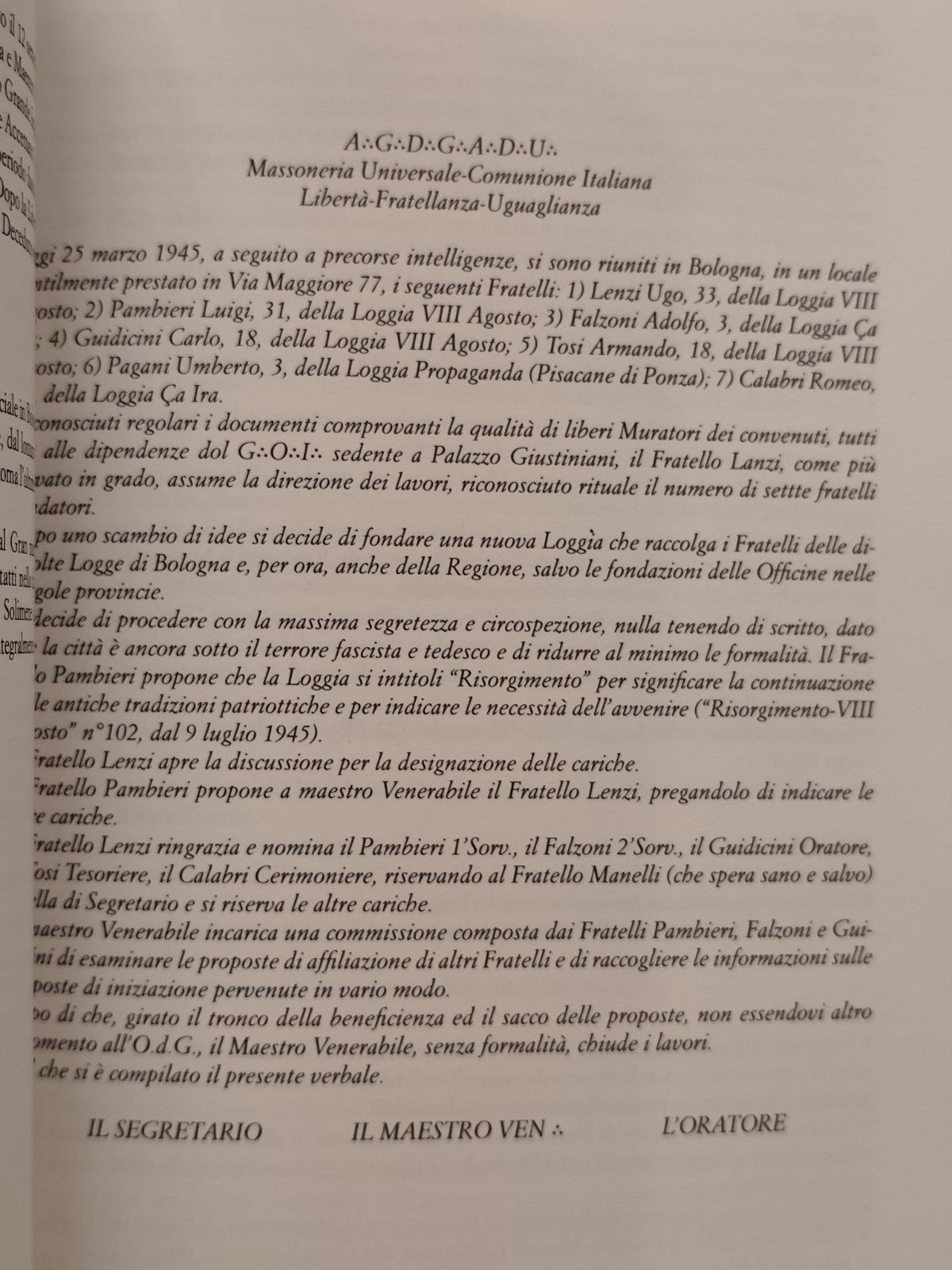 Risorgimento VIII agosto 1886-2016, Il cammino nella storia Massoneria Emilia Ro