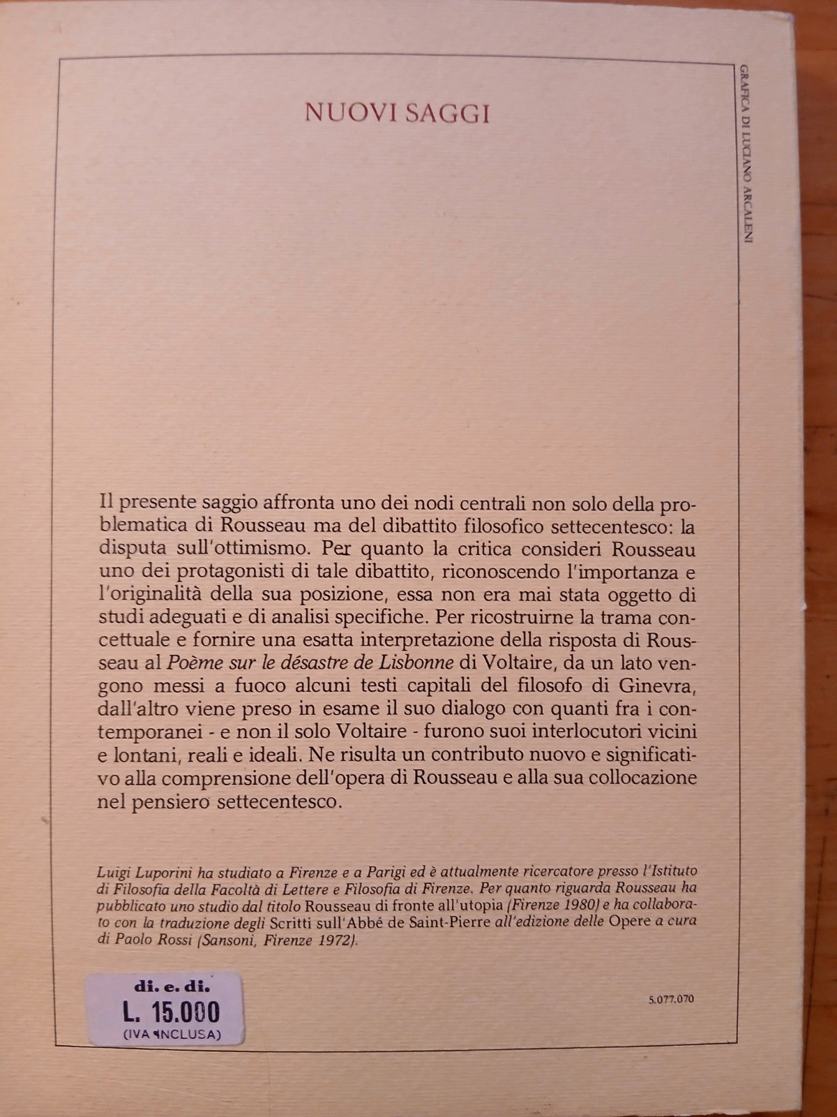 L'ottimismo di Jean - Jacques Rousseau - Sansoni editore 1982