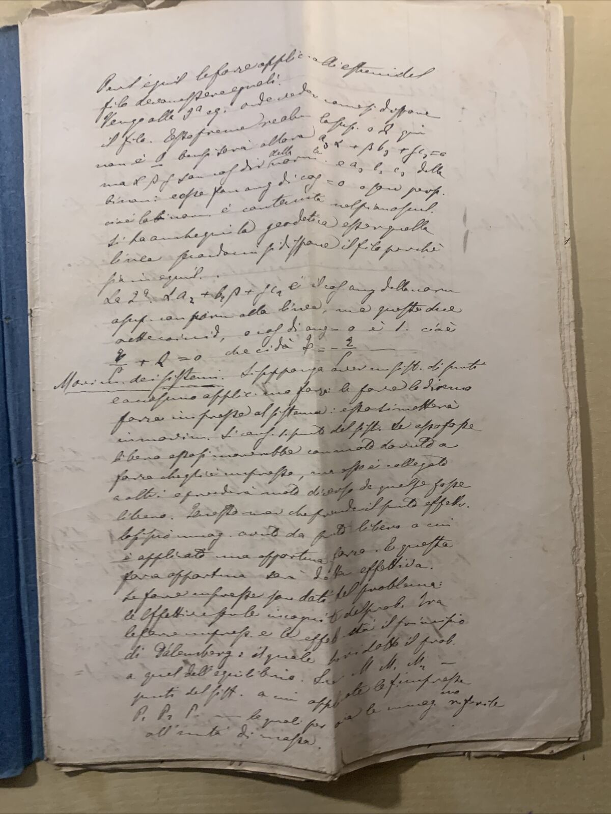 Antico Manoscritto Università di Pavia 1876, Meccanica Razionale, Carlo Formenti