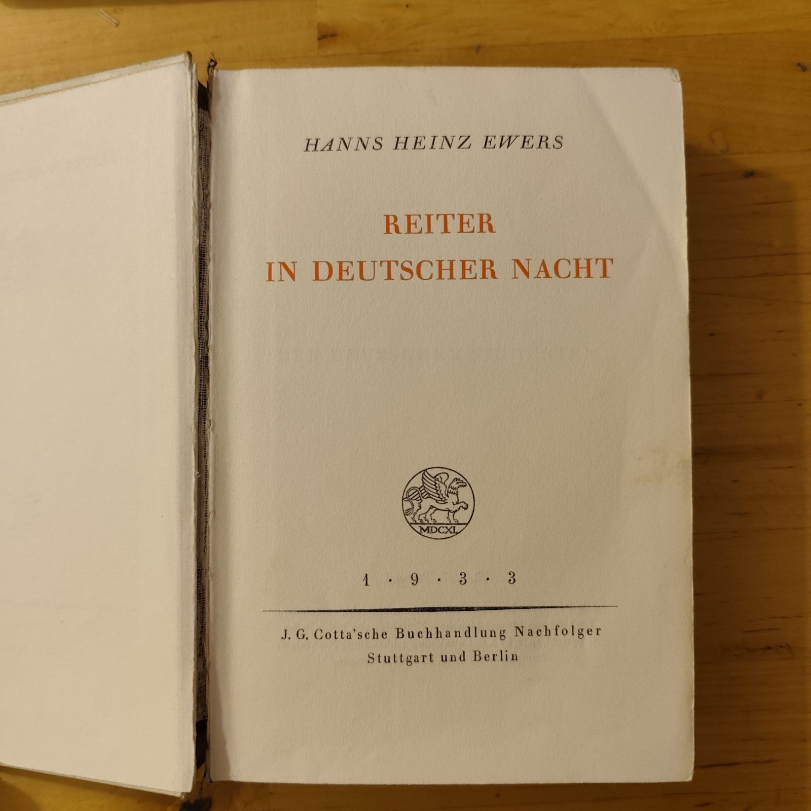 Reiter in deutscher Nacht - Von Hanns Heinz Ewers - J. G. Cotta'sche 1933