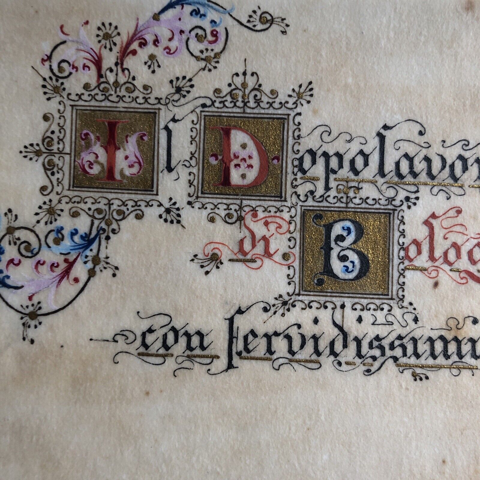 Biglietto Auguri Il Dopolavoro Ferroviario di Bologna 1933, carta pergamena