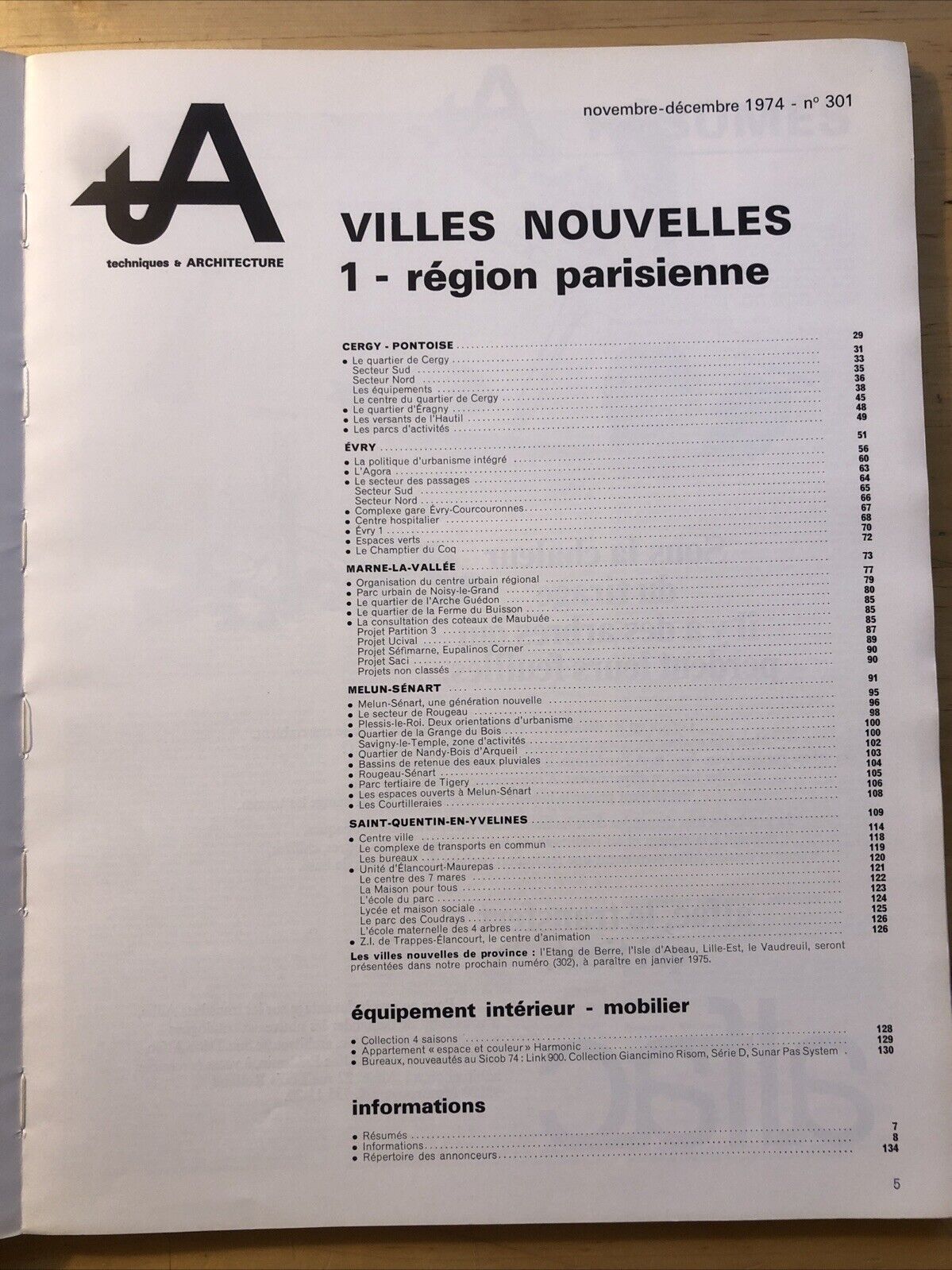 Techniques & Architecture - Villes Nouvelles Région Parisienne n. 301 - 1974