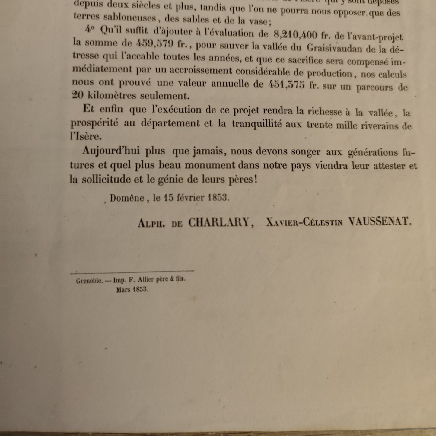 Assainissement de La Vallee du Graisivaudan - L' Endiguement chemin de fer 1853