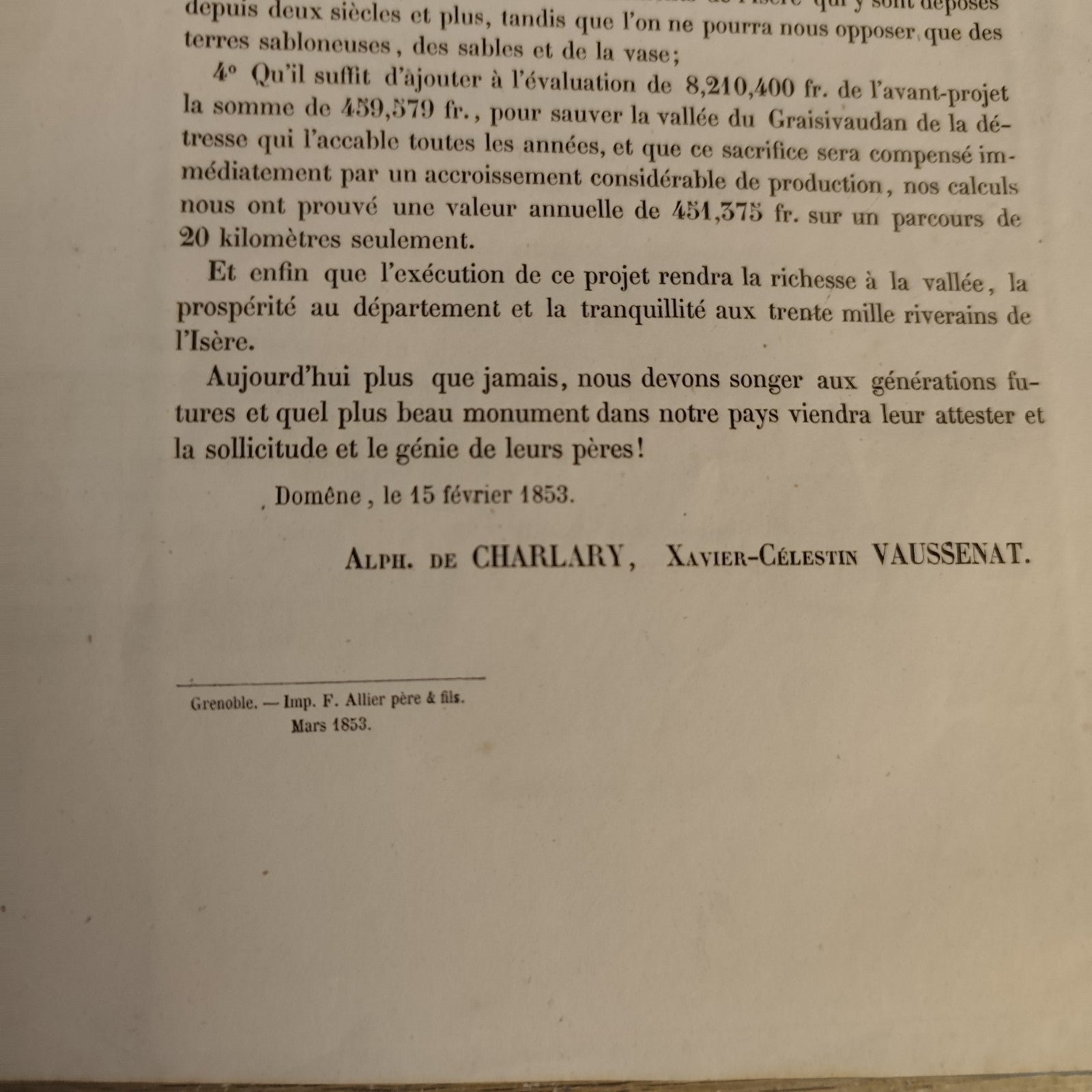Assainissement de La Vallee du Graisivaudan - L' Endiguement chemin de fer 1853