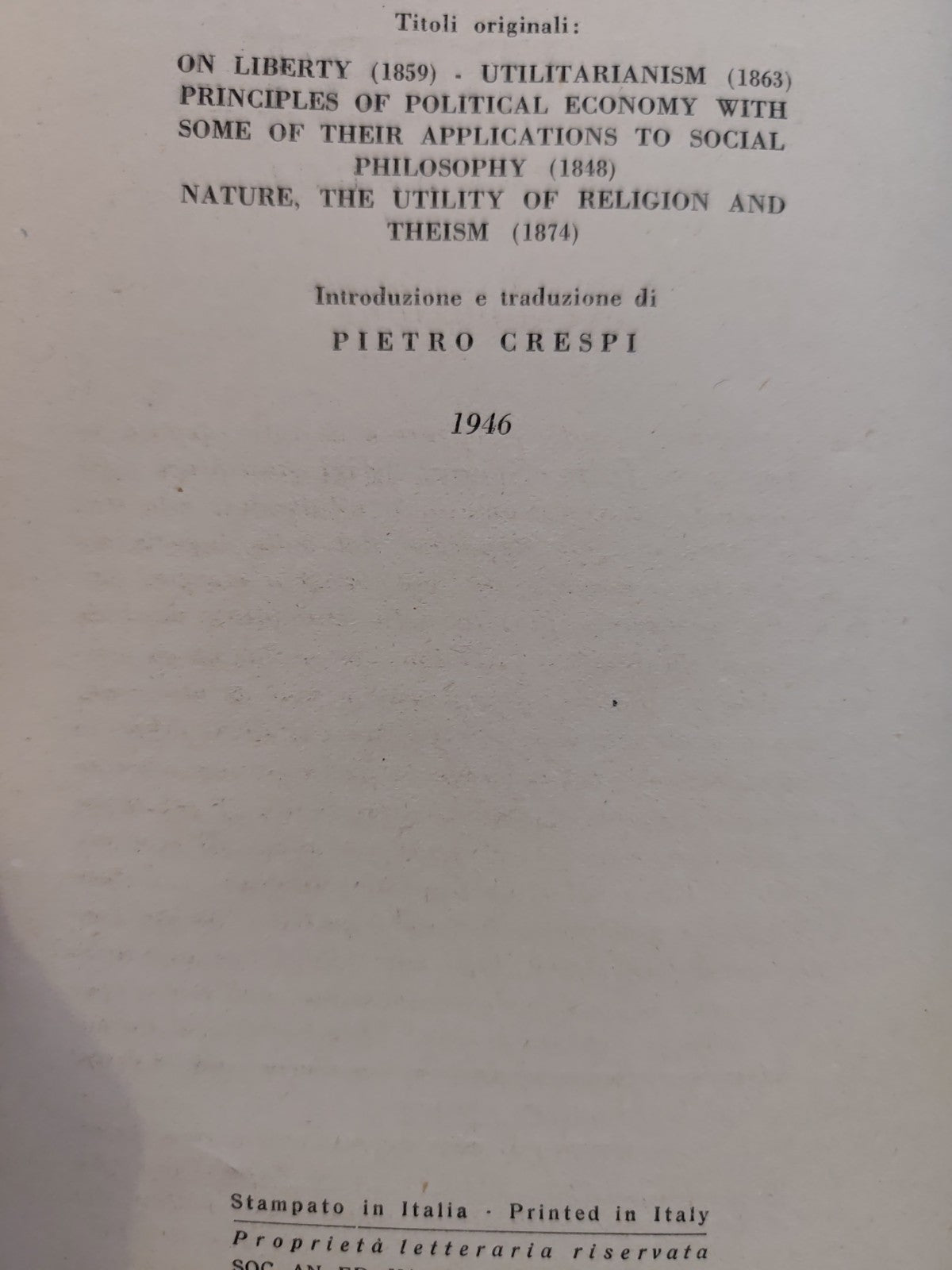 La libertà e altri saggi - John Stuart Mill, Bompiani 1946