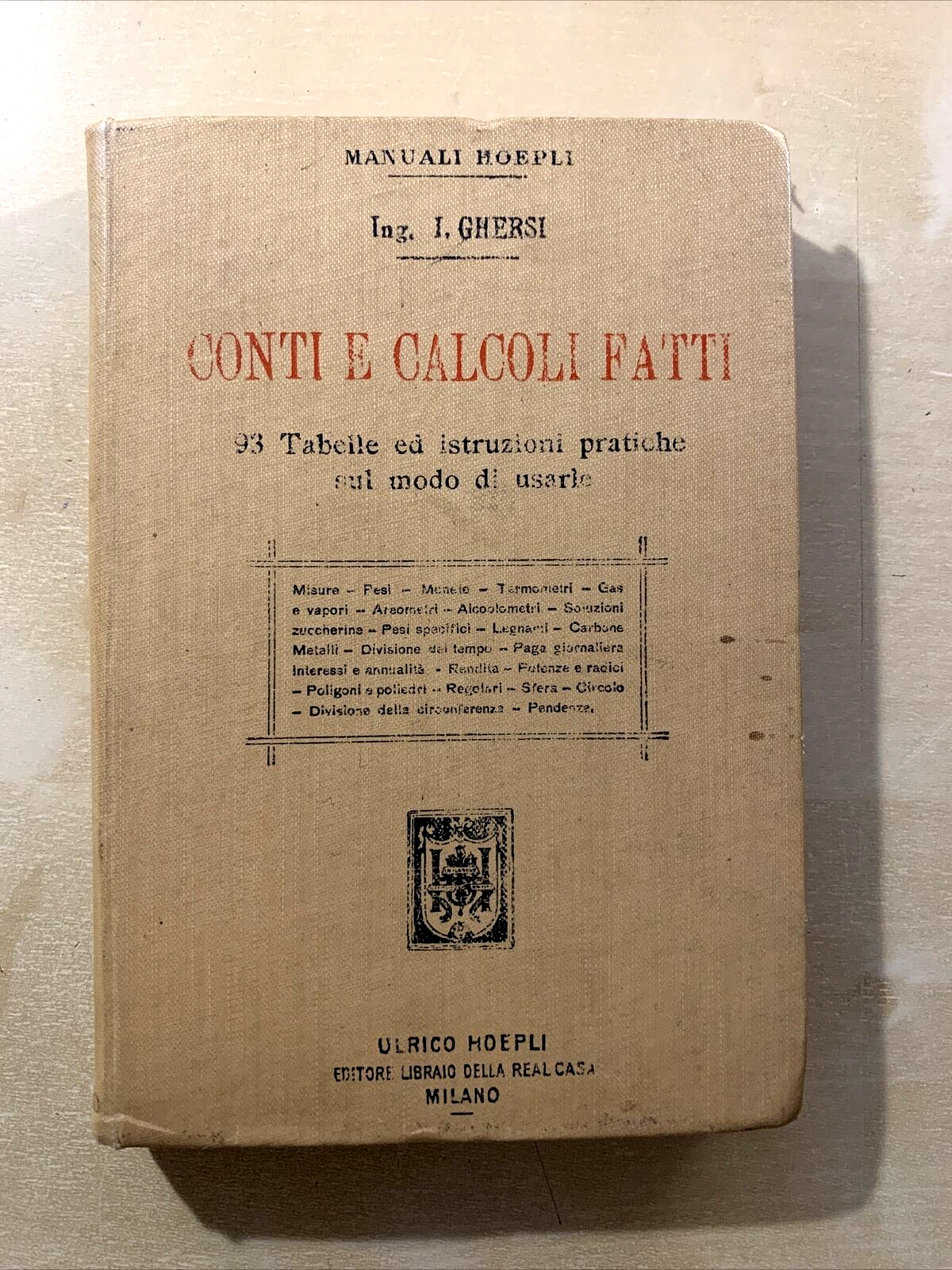 CONTI E CALCOLI FATTI - ing. I. Ghersi. Hoepli 1901