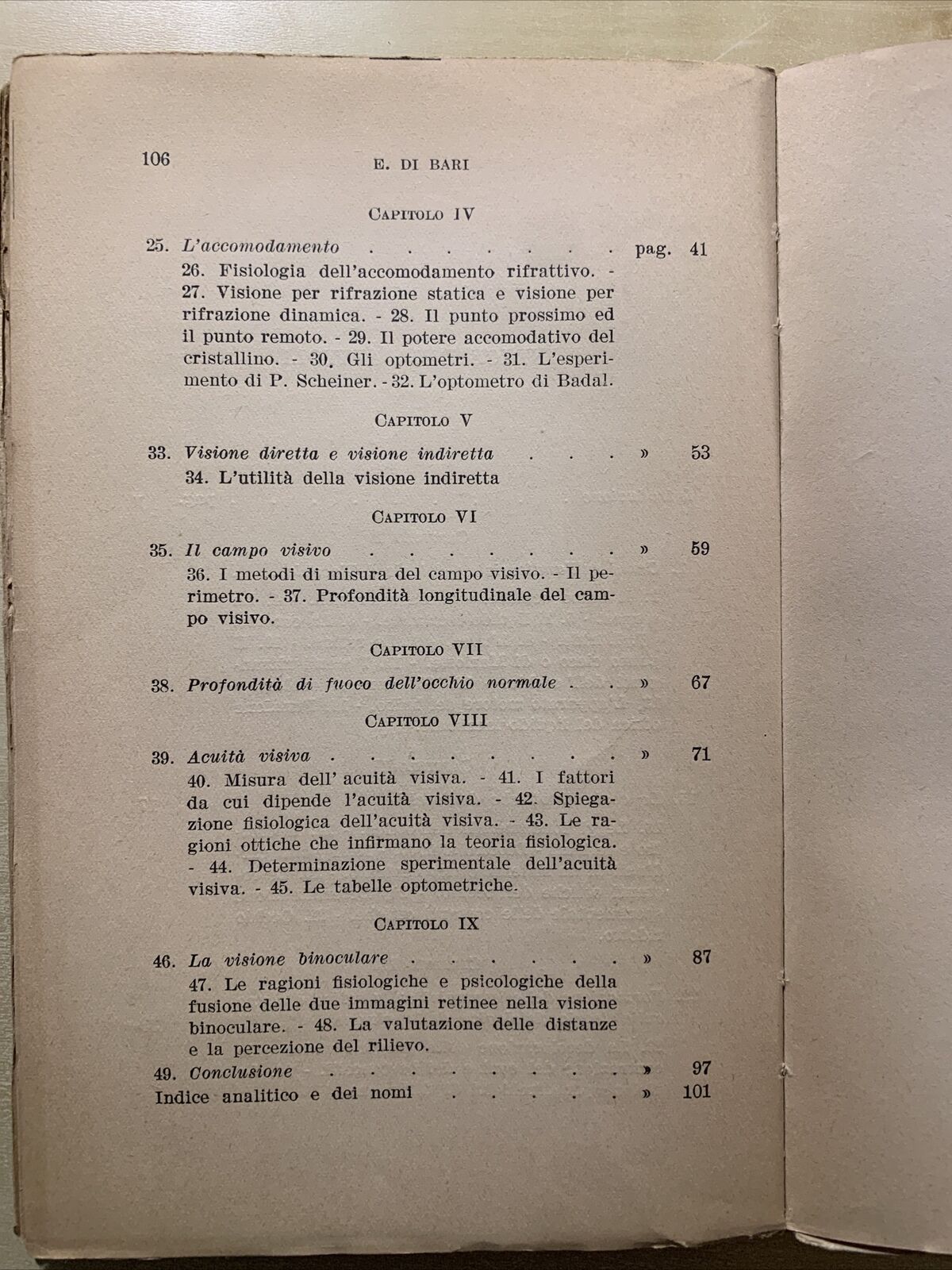 L'OCCHIO E IL MECCANISMO DELLA VISIONE - ENZO DI BARI. ZANICHELLI 1933 #