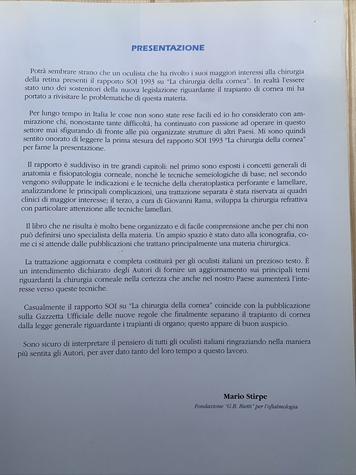 Chirurgia della Cornea - G. Rama, Società Oftalmologica Italiana. Fogliazza #