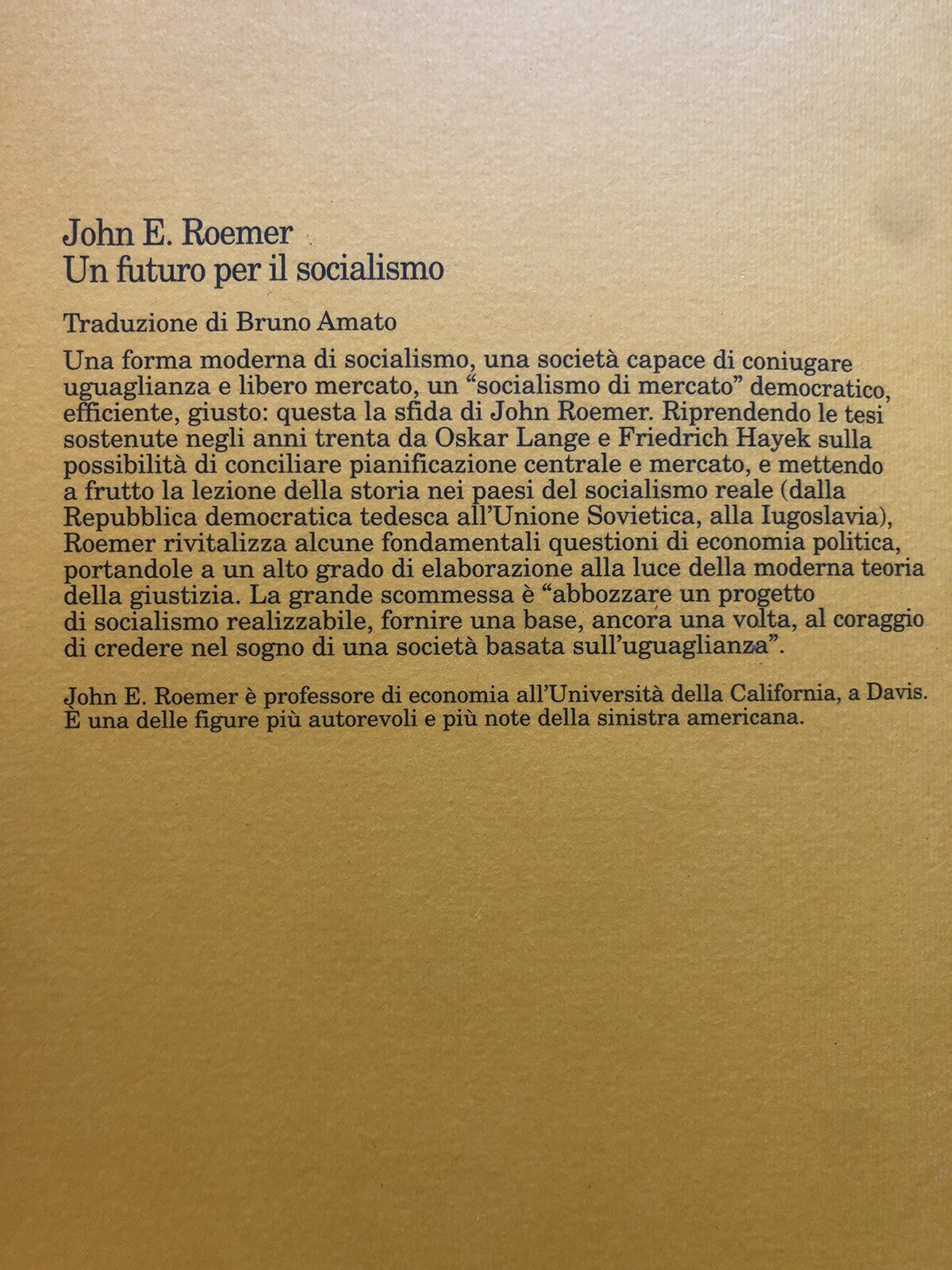 Un futuro per il socialismo, John E. Roemer - Feltrinelli Campi del Sapere 1996