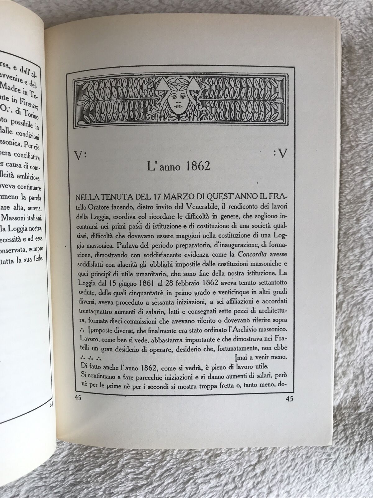 STORIA DELLA LOGGIA MASSONICA FIORENTINA CONCORDIA 1861 - 1911. G. Valeggia