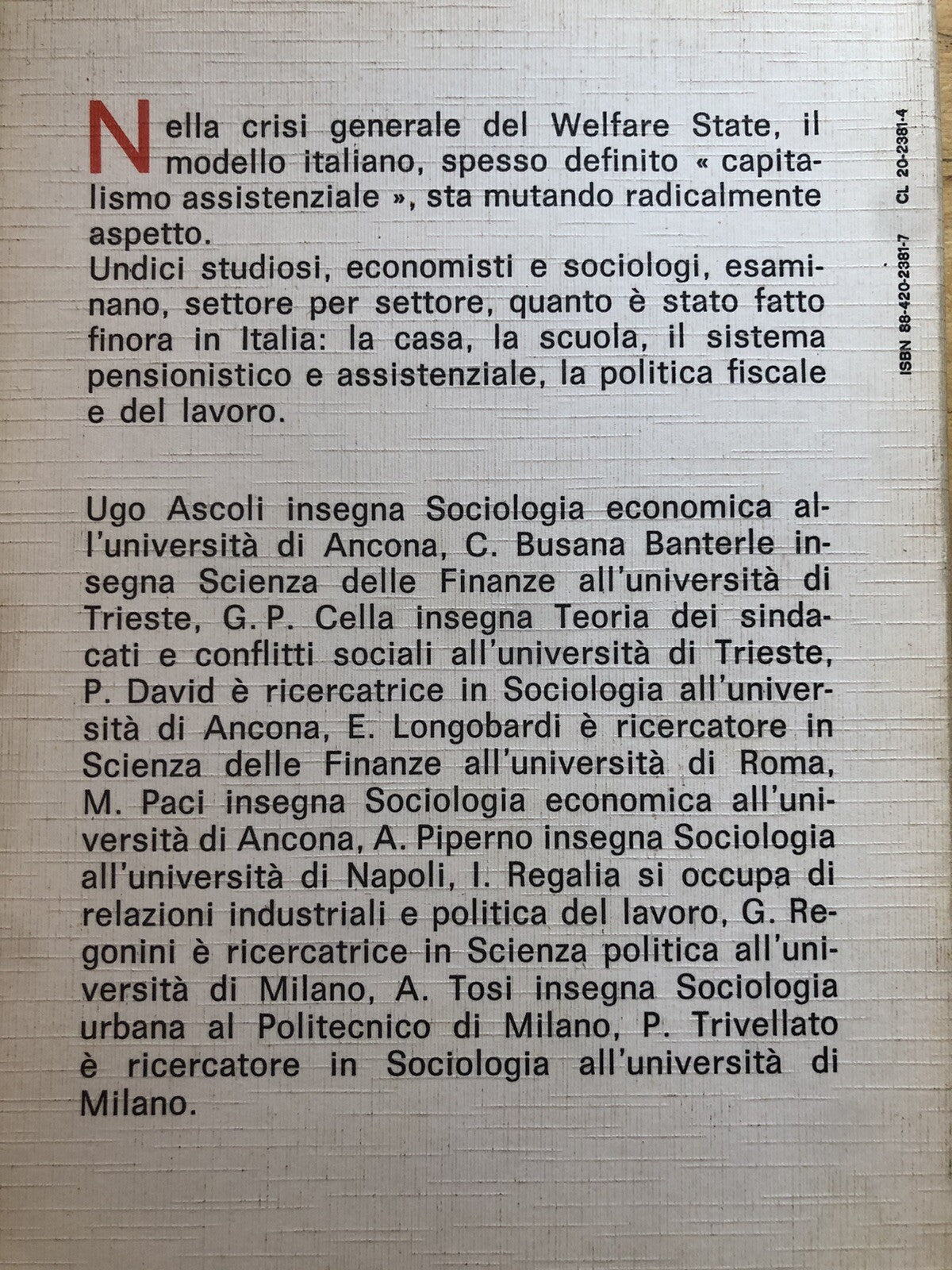 Welfare State all'Italiana - Ugo Ascoli, Laterza 1984