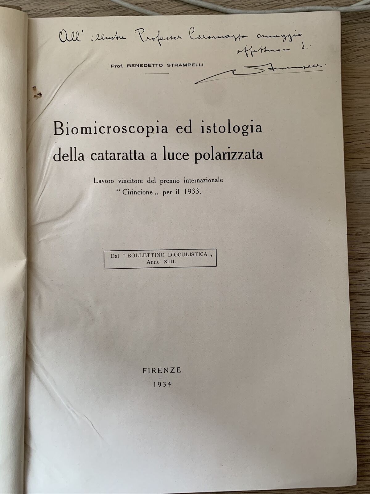 BIOMICROSCOPIA ED ISTOLOGIA DELLA CATARATTA A LUCE POLARIZZATA - Strampelli 1934