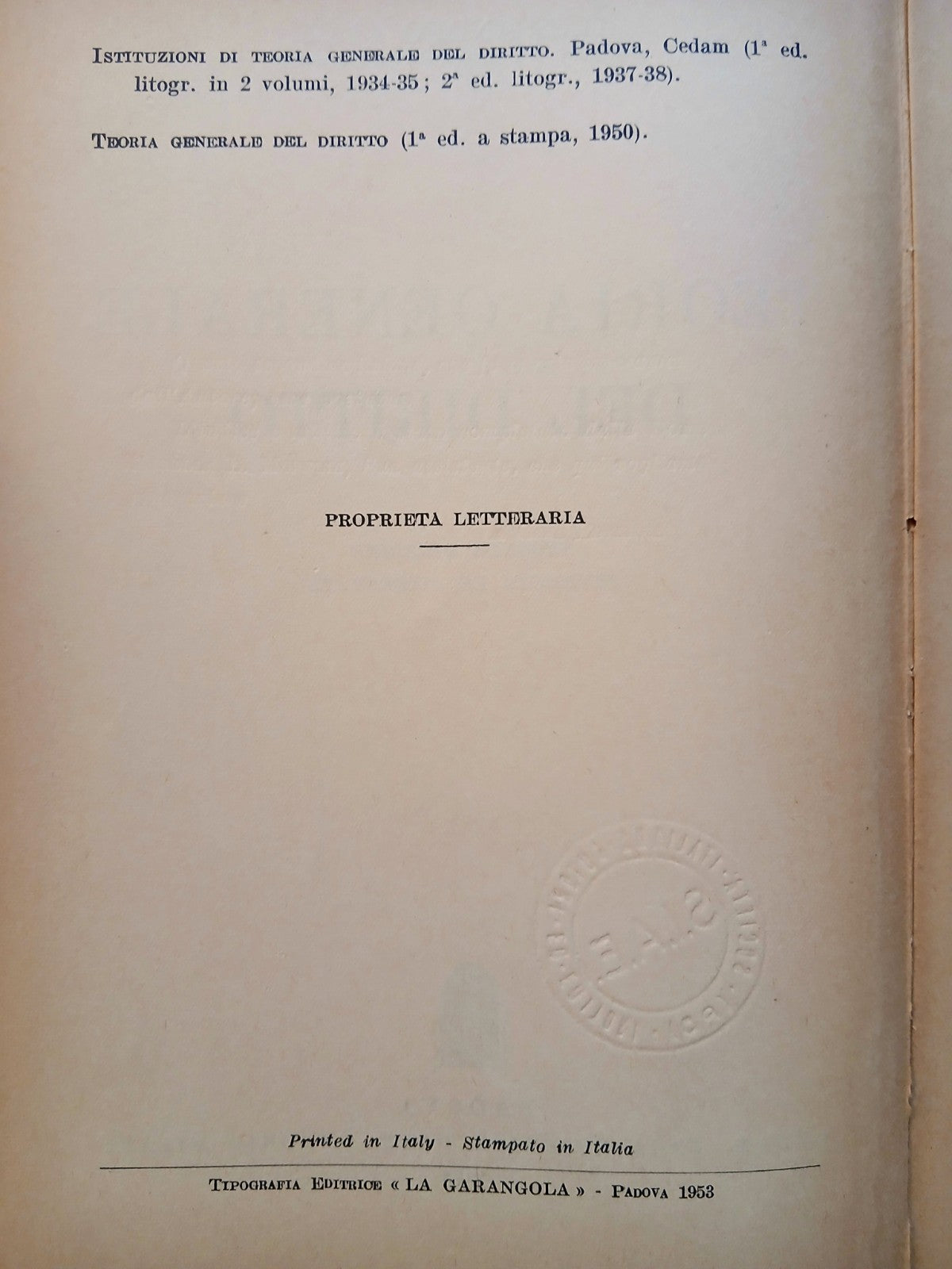 Teoria generale del diritto - Alessandro Levi - CEDAM 1953