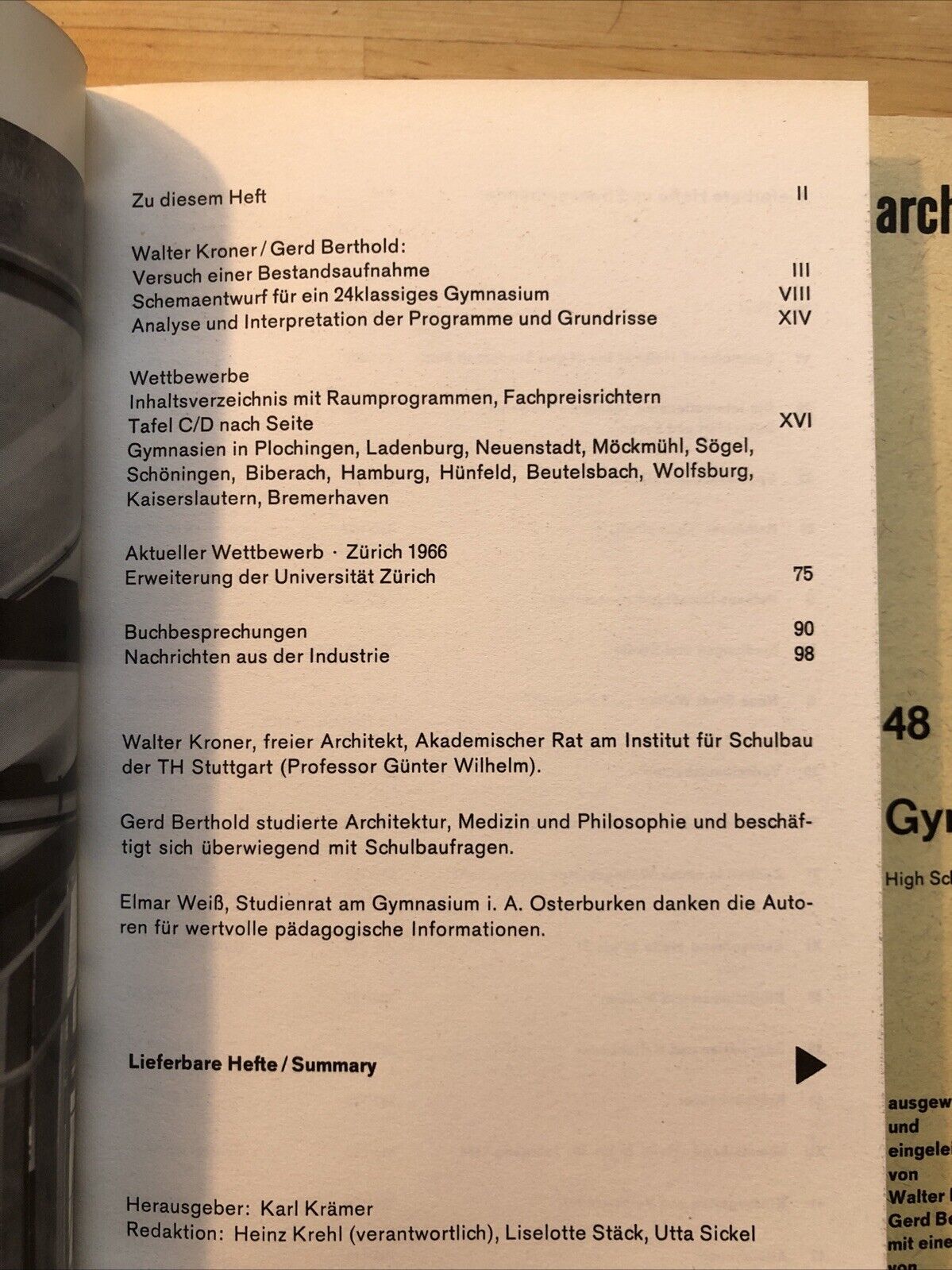 ARCHITEKTUR WETTBEWERBE n. 48 - Gymnasien High Schools - 1966 ARCHITECTURE MAGAZ