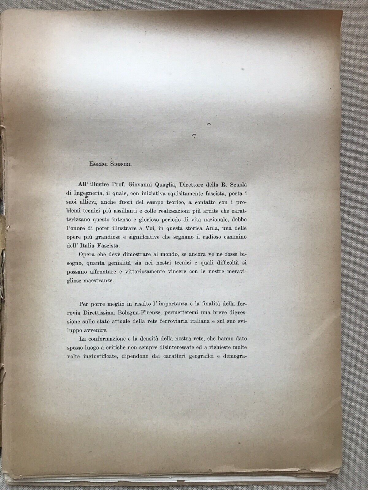 LA FERROVIA DIRETTISSIMA BOLOGNA - FIRENZE. Ing. Giuseppe Pini 1931
