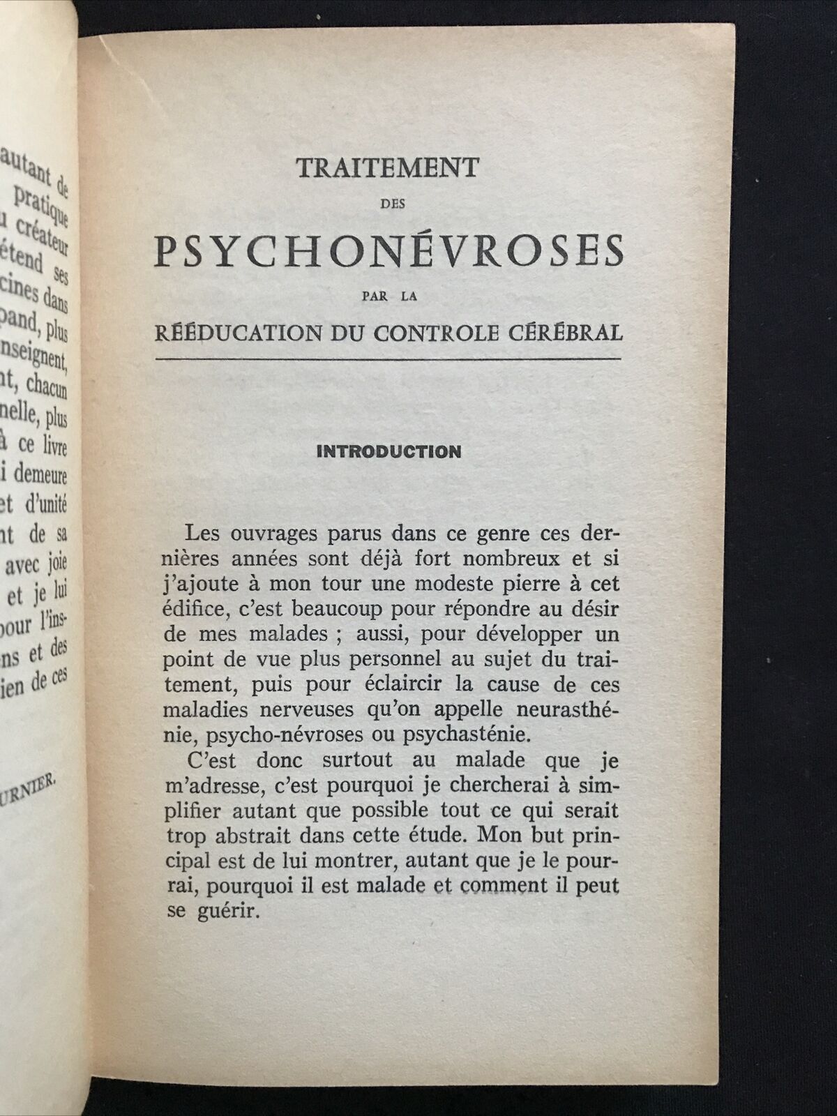 Traitement des Psychonévroses, Dr Roger VITTOZ, J.B. Bailliére et fils ed. 1967