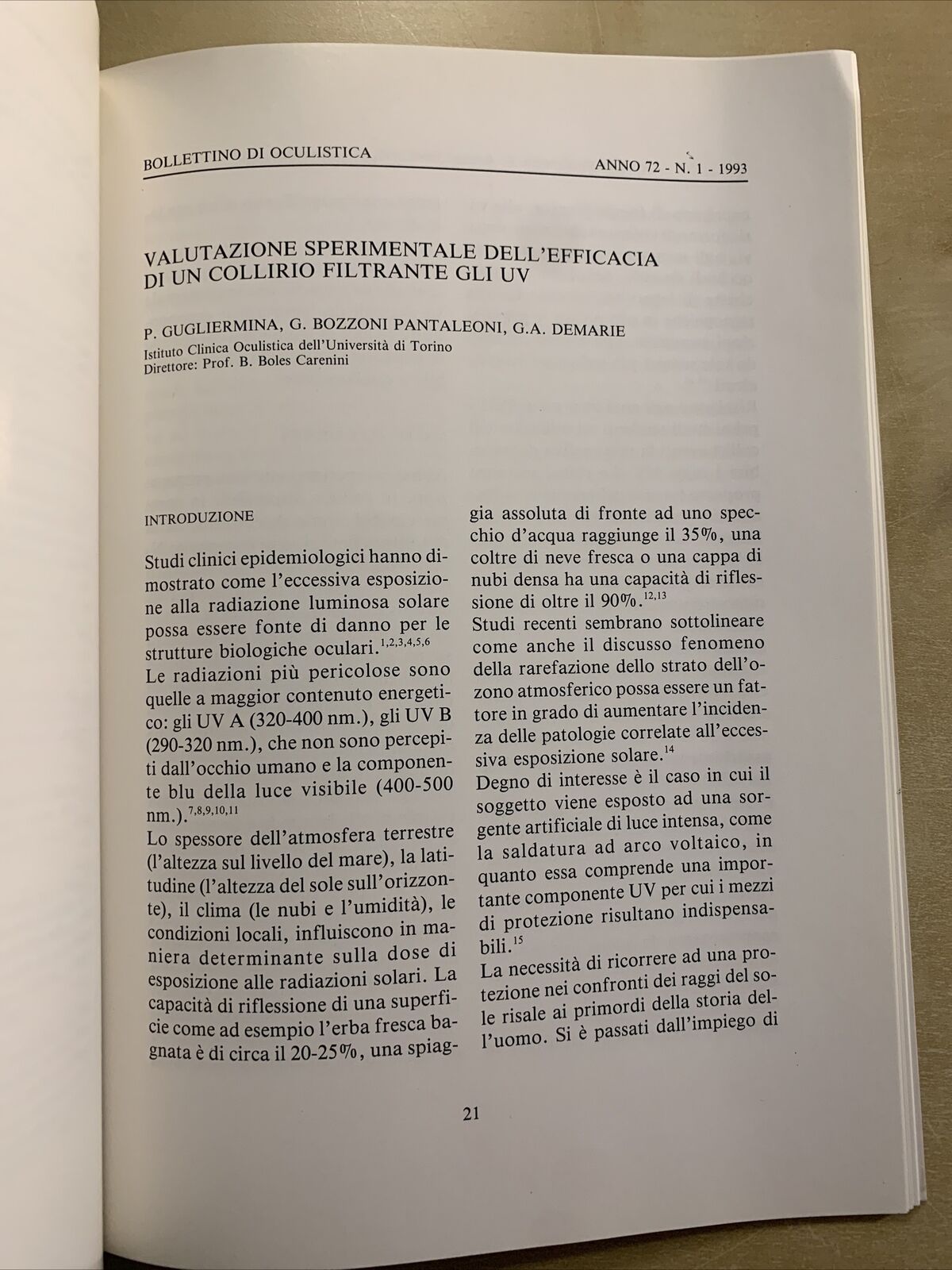 Bollettino di oculistica - anno 72 n. 1 anno 1993. Cappelli editore #