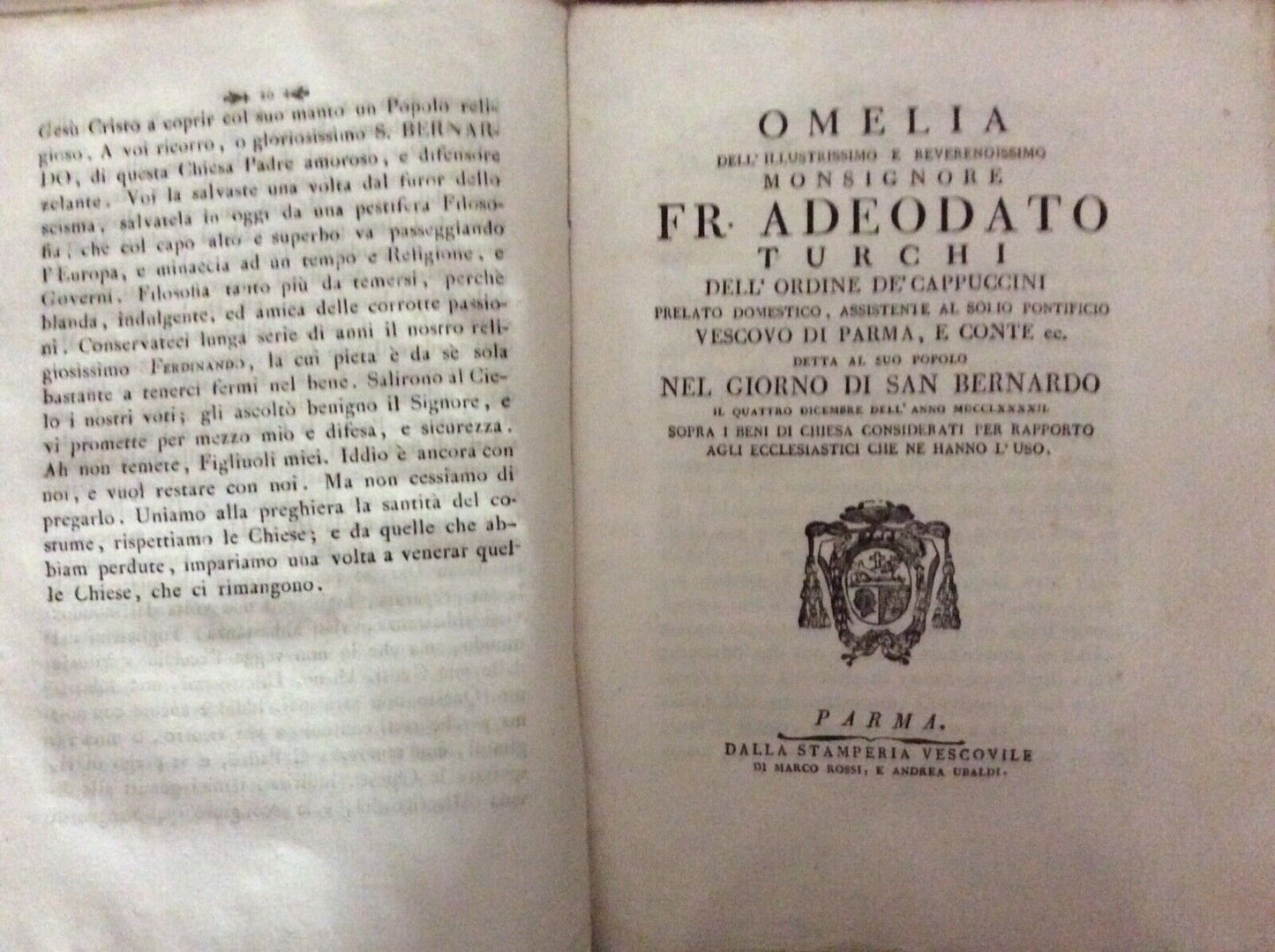 ADEODATO TURCHI - OMELIE E LETTERE PASTORALI Parma stamperia vescovile 1788-1794