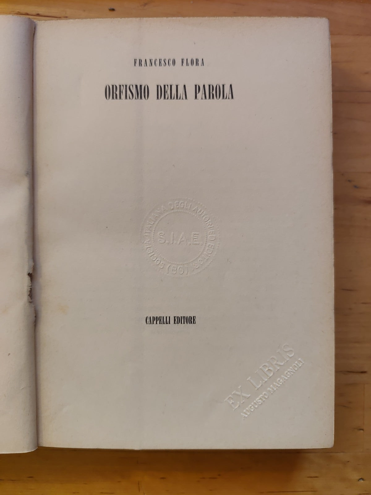 Orfismo della parola Francesco Flora, Cappelli editore 1953