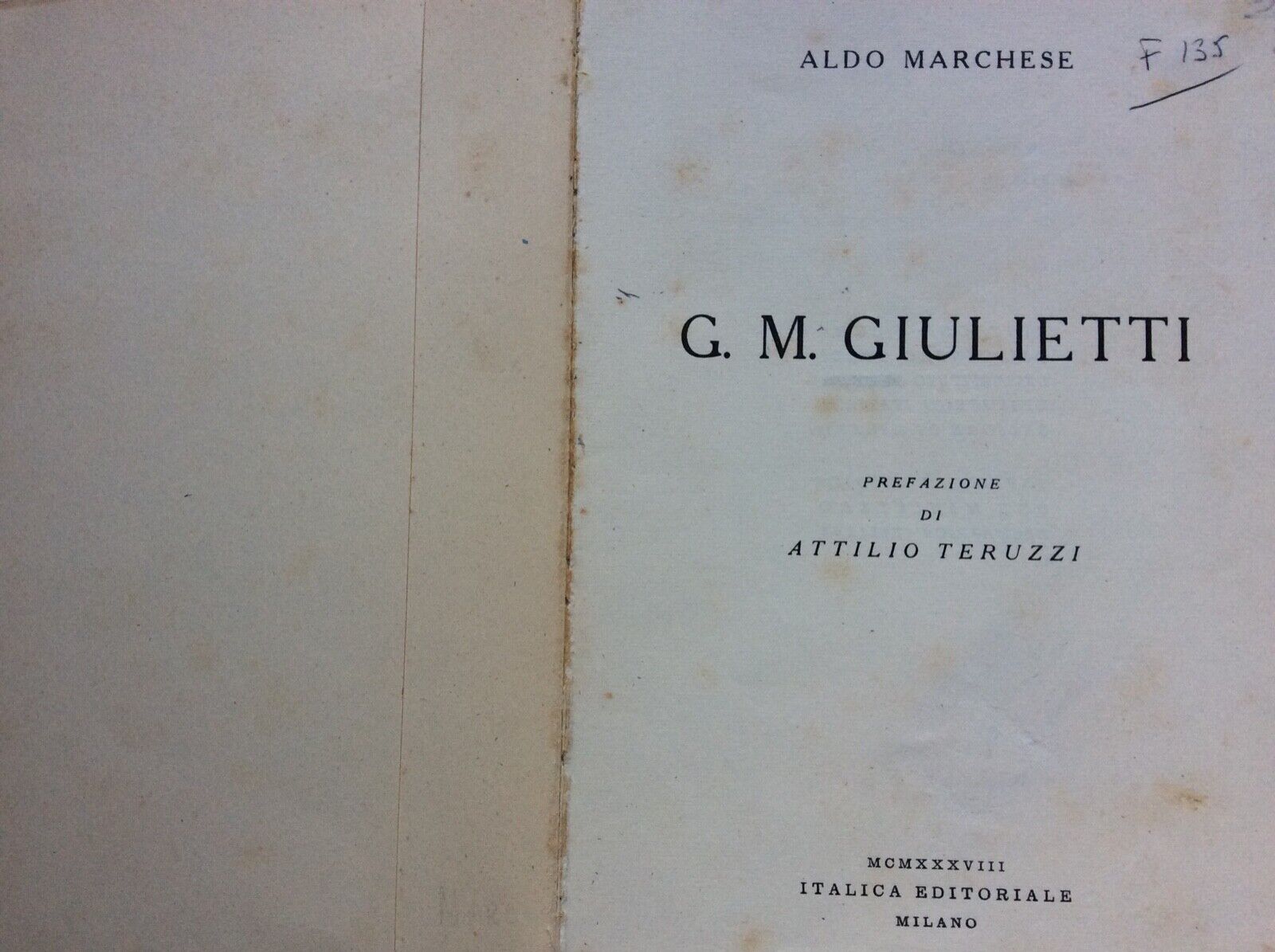 MARCHESE ALDO, G. M. GIULIETTI, CONQUISTA AFRICA, 1938
