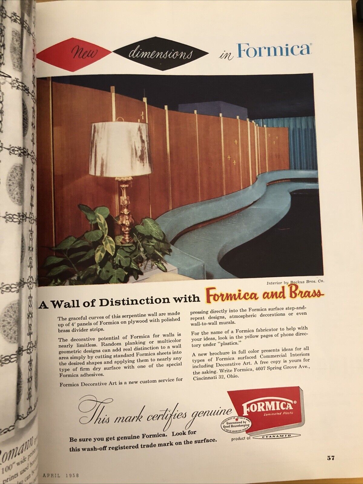 INTERIORS MAGAZINE APRIL 1958 Olga Gueft - Interiors, design, architecture