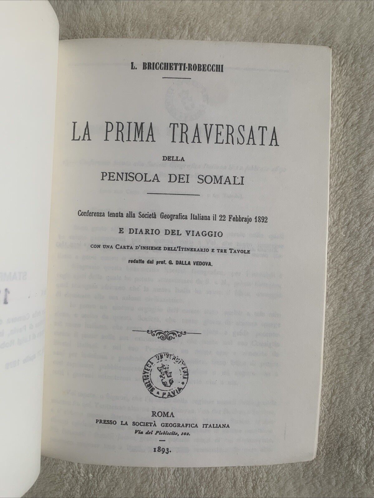 La prima Traversata della penisola dei somali. Bricchetti, Robecchi rist. 1979