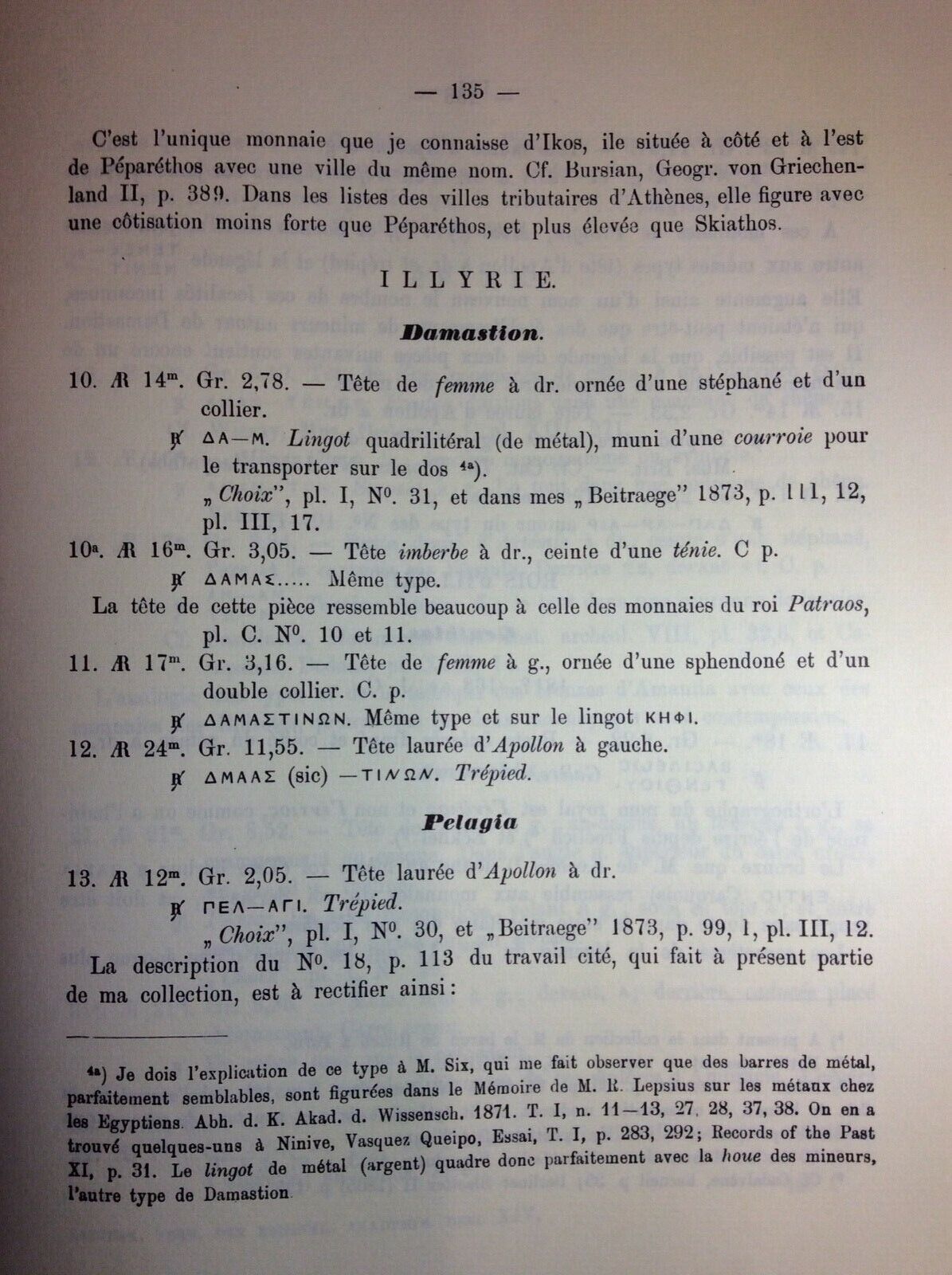 MONNAIES GRECQUES , F. IMHOOF - BLUMER , ARNALDO FORNI COPIA ANASTATICA