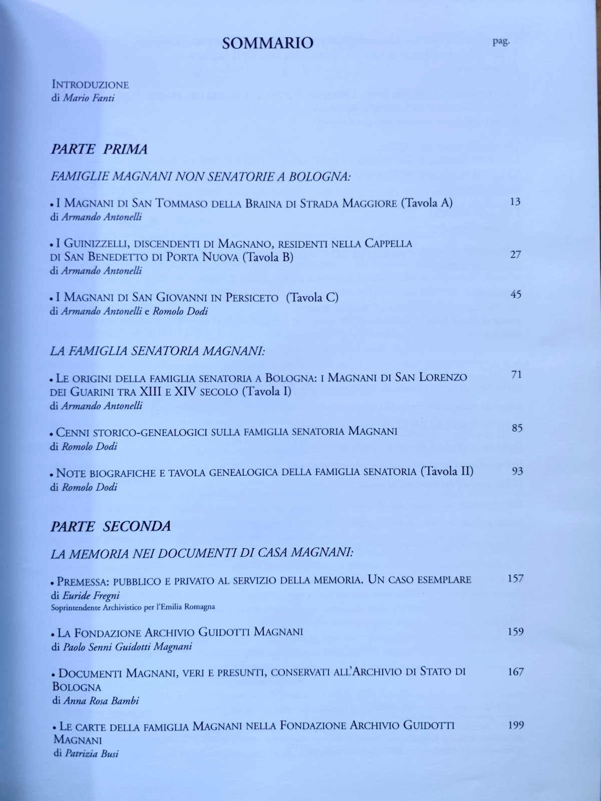 Le Famiglie senatorie di Bologna, Magnani storia genealogia e iconografia, Costa