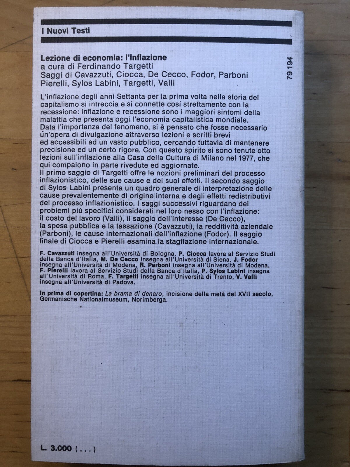 Lezioni di economia l'inflazione Ferdinando Targetti, Feltrinelli 1979