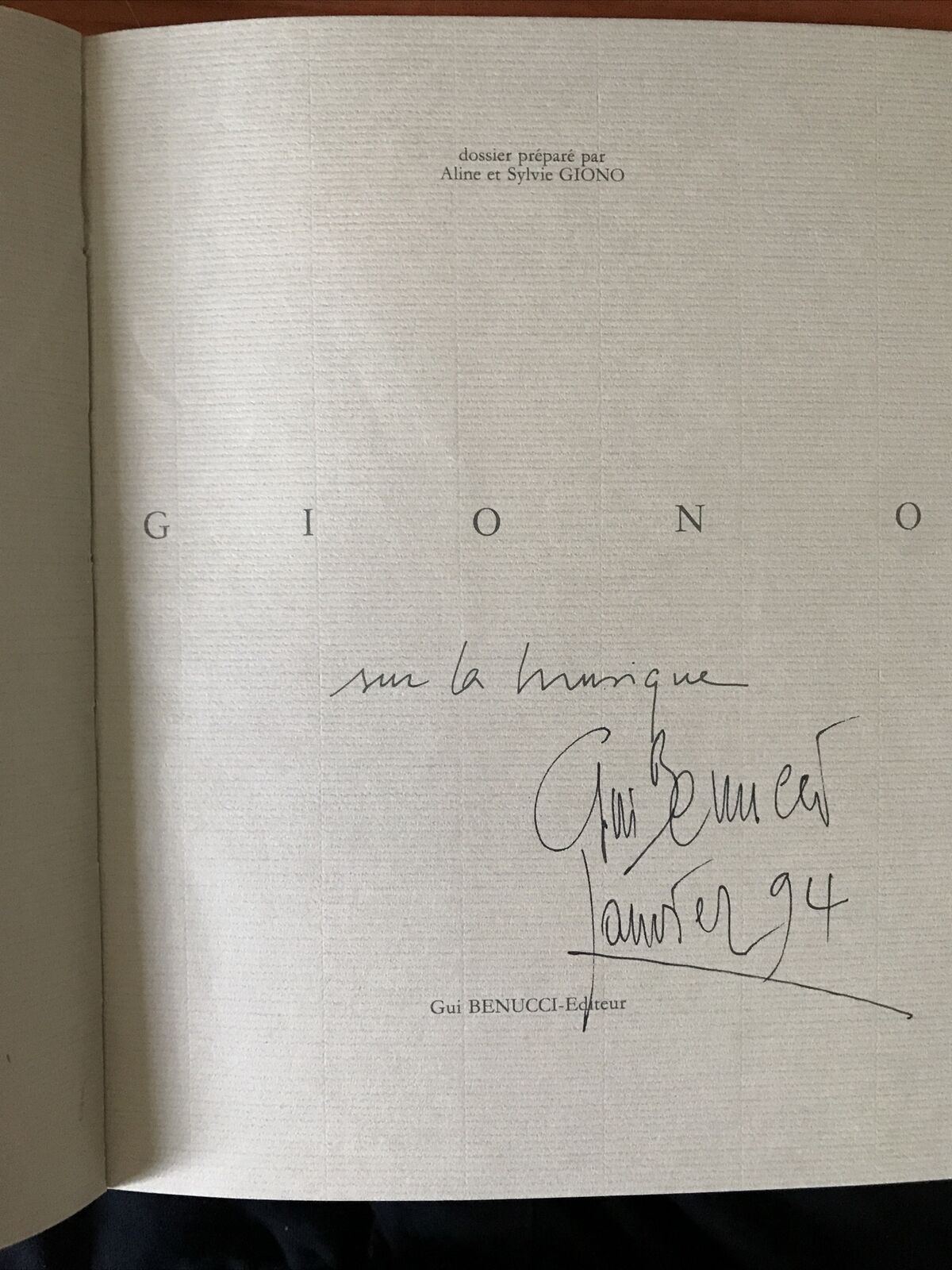 GIONO  sur la musique, Gui Benucci-editeur 1990