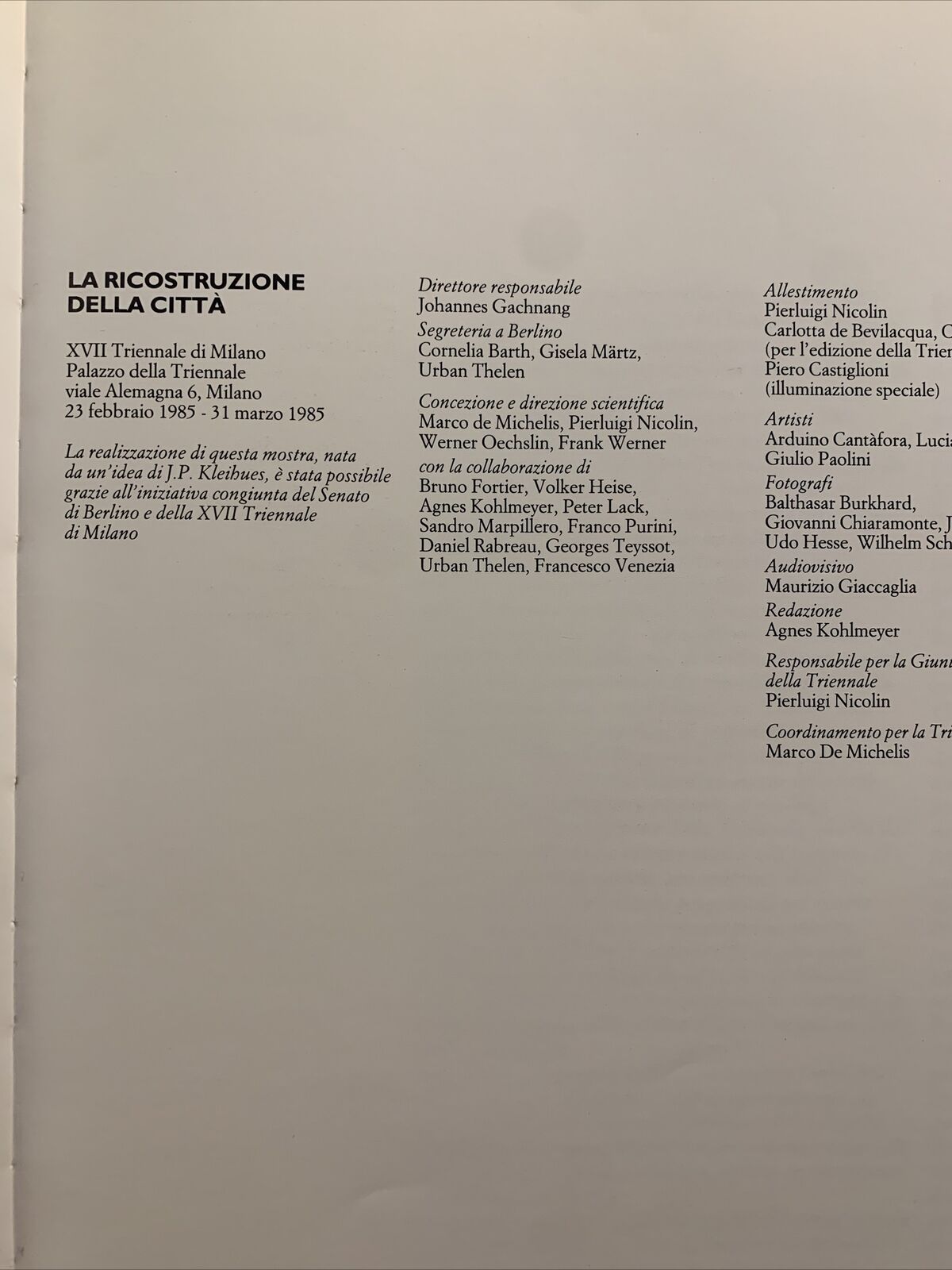 La ricostruzione della città. XVII triennale di Milano ELECTA 1985