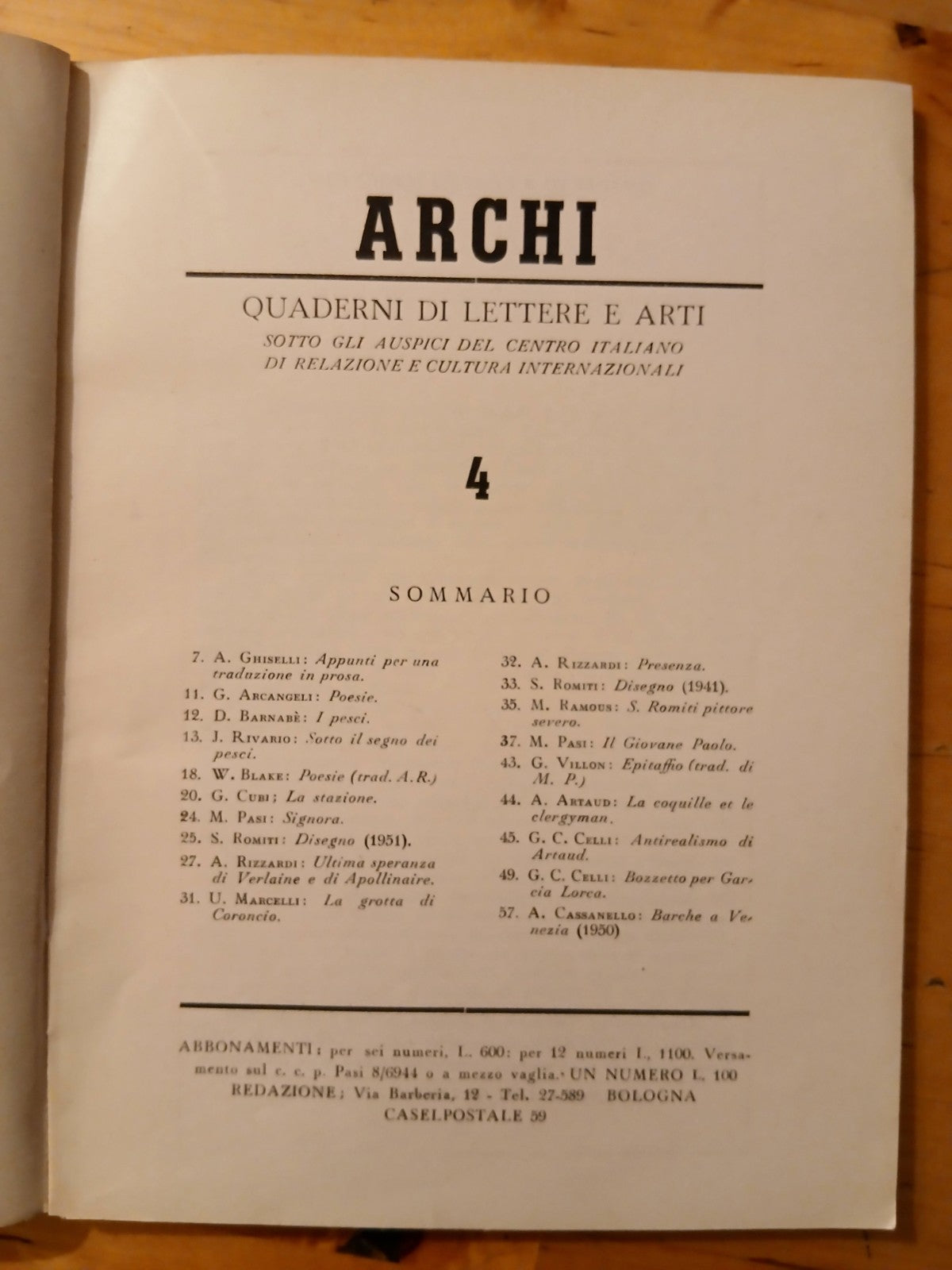 Archi - Quaderni di lettere e arti n4 e n.5-6 anno 1949