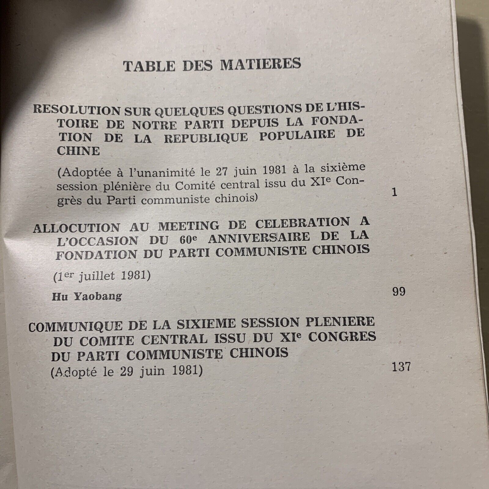 Resolution sur l'histoire du parti communiste chinois 1949 - 1981 #