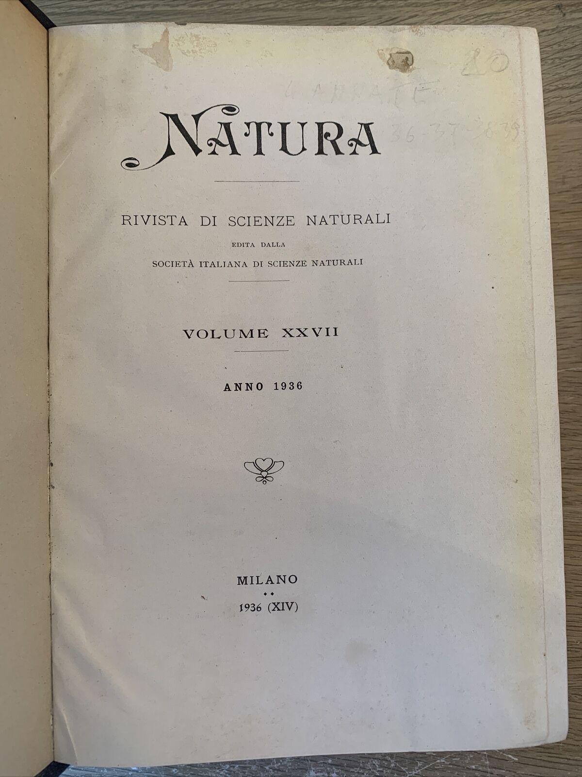 NATURA RIVISTA DI SCIENZE NATURALI. 4 ANNATE RILEGATE A LIBRO. 1936 1937 1938 39