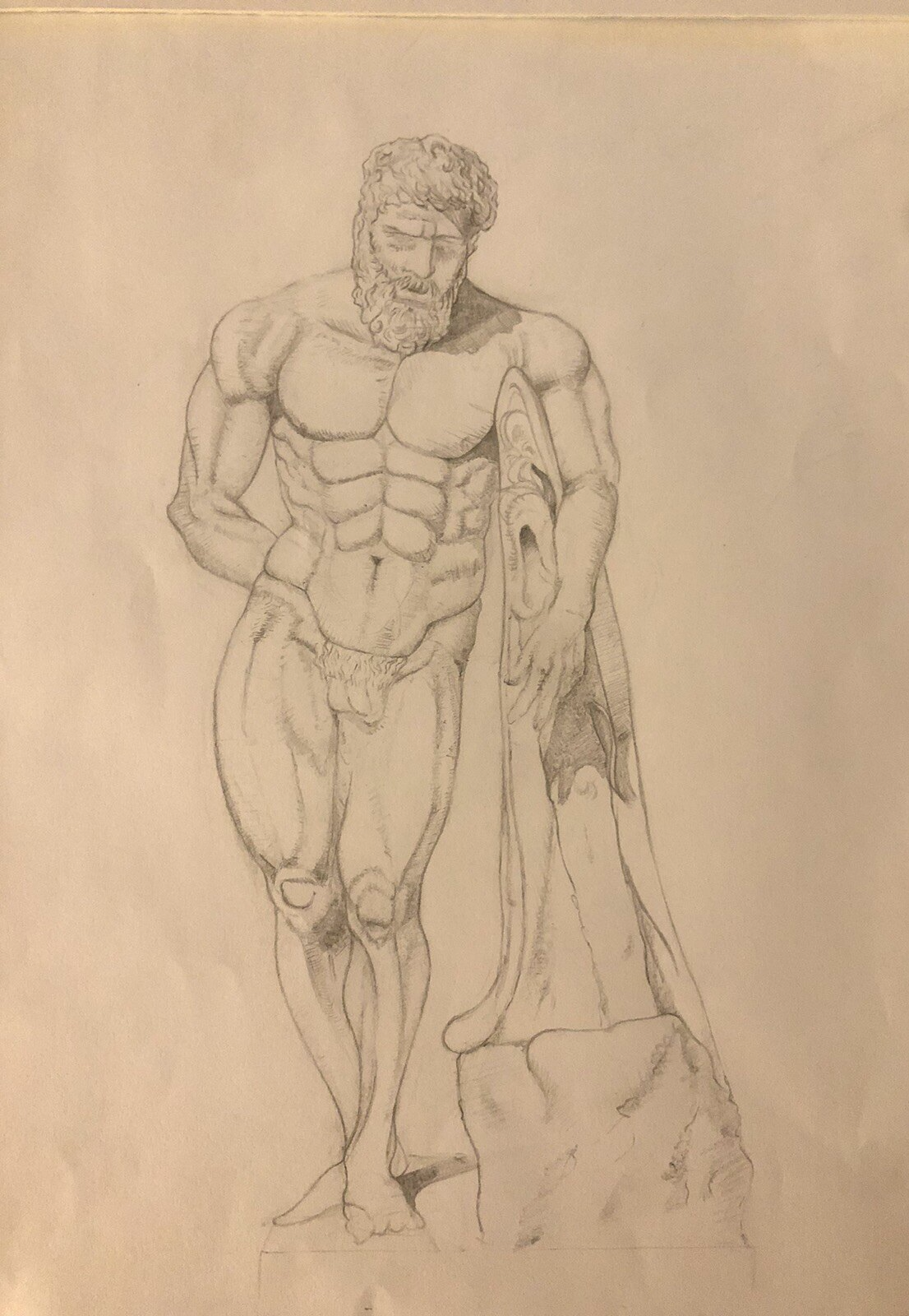 Original pencil drawing Hercules - Classical sculpture, Academic Figure study